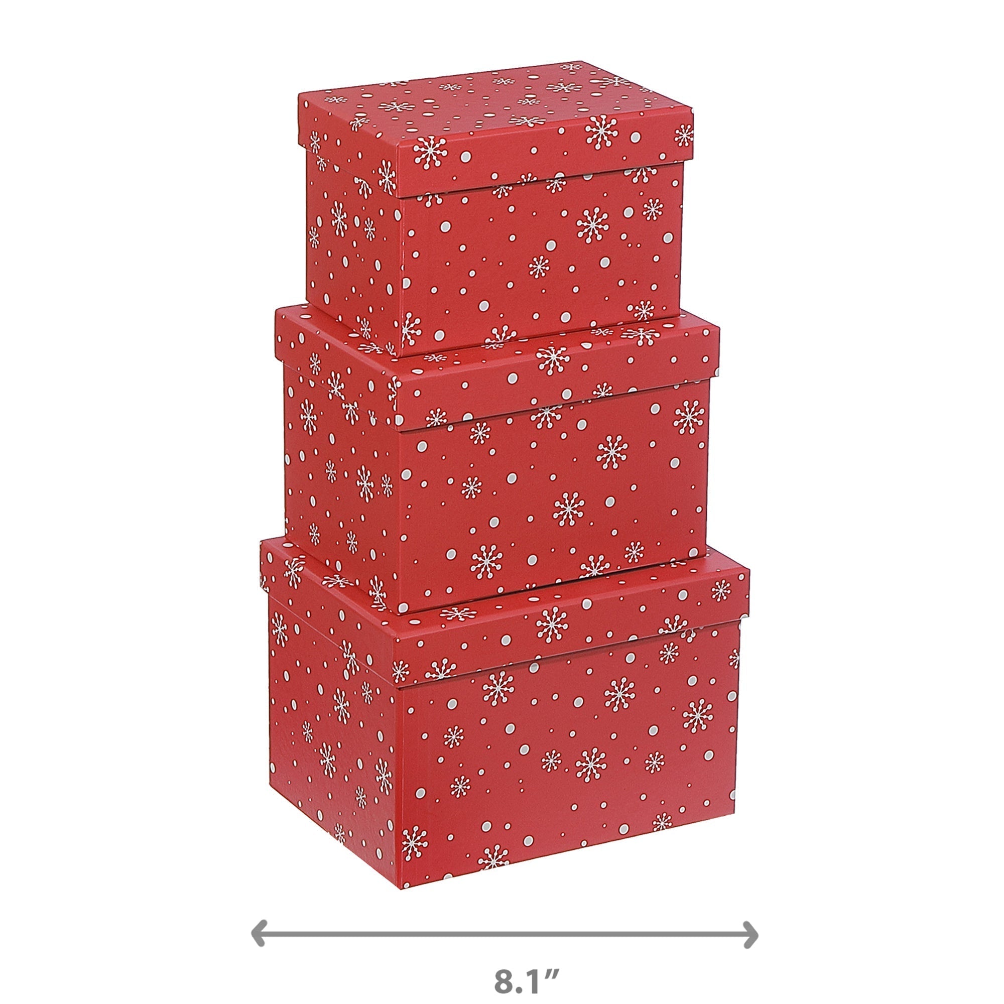 Rectangular Nesting Boxes Set of 3 Snowflake on Red – Christmas Storage Decor, Holiday Organization, Seasonal Tabletop Accent