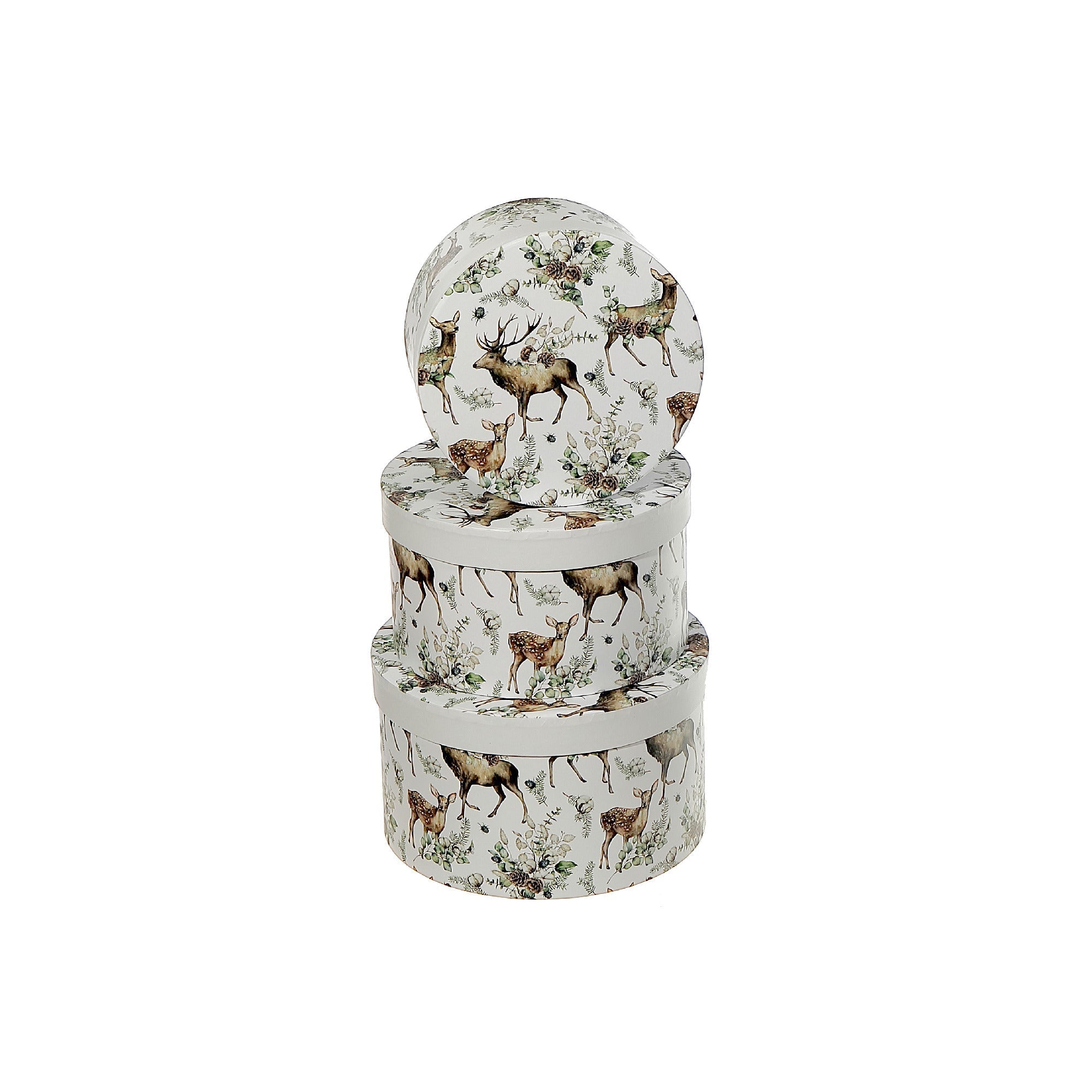 Round Nesting Boxes Set of 3 Reindeer – Christmas Storage Decor, Holiday Organization, Festive Tabletop Accent
