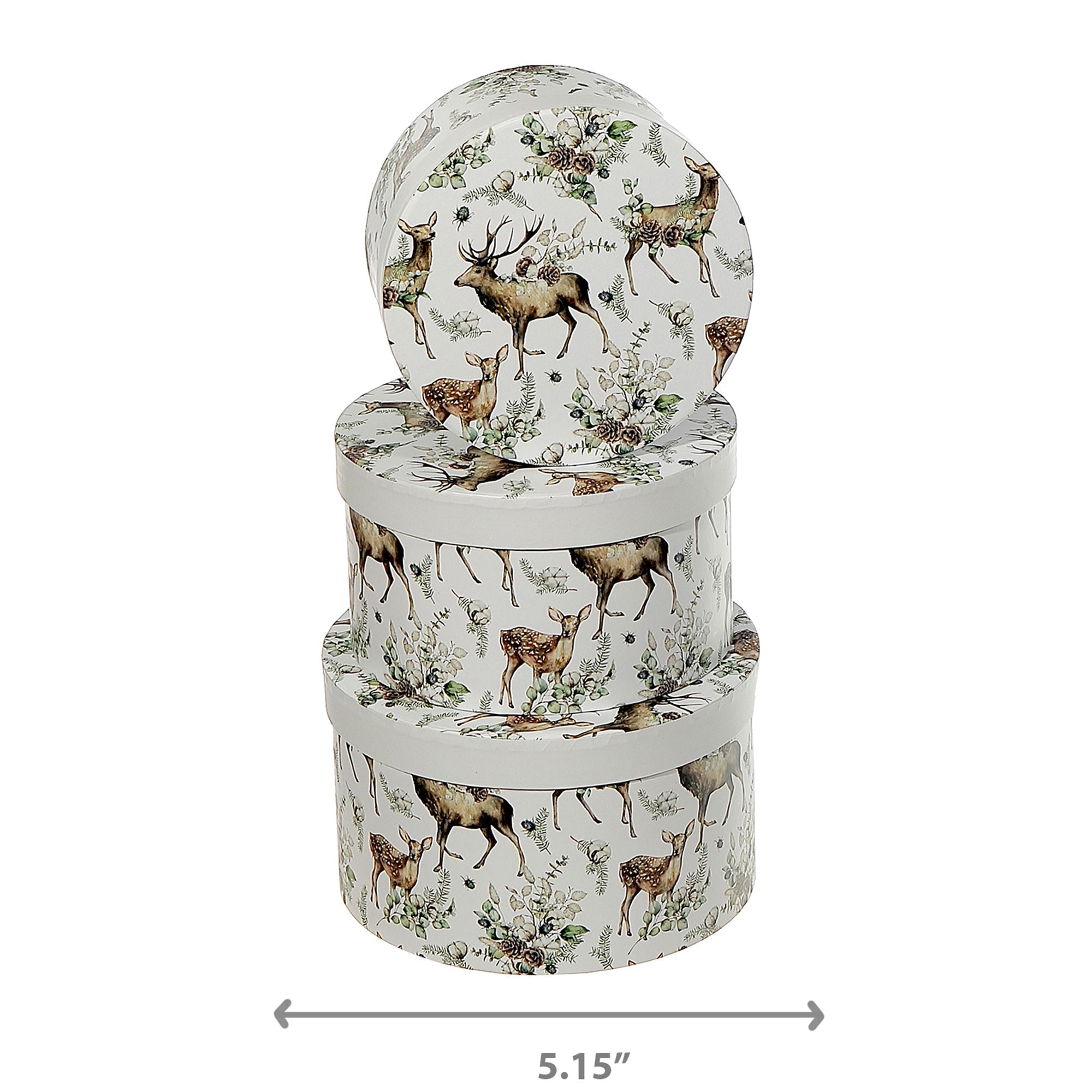Round Nesting Boxes Set of 3 Reindeer – Christmas Storage Decor, Holiday Organization, Festive Tabletop Accent