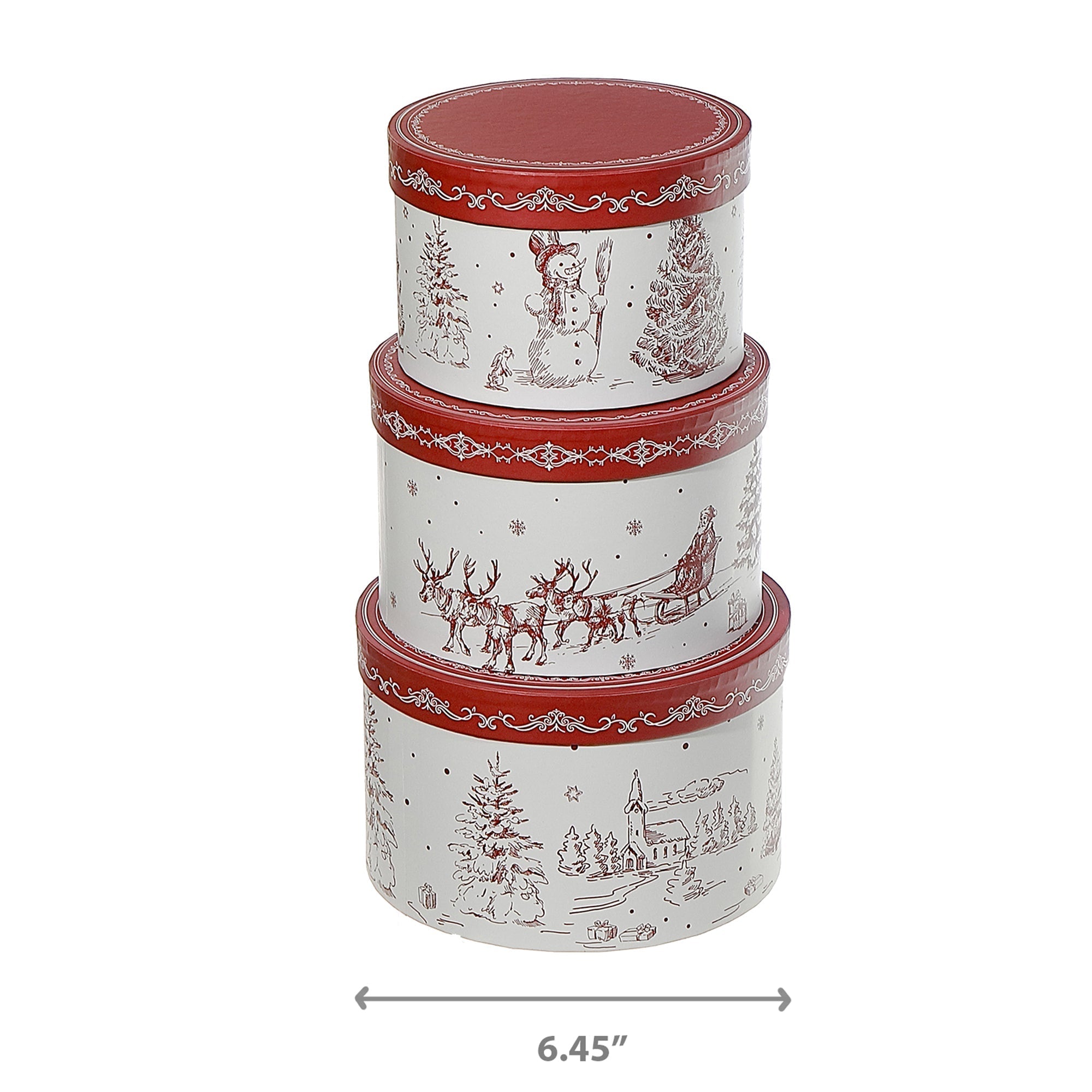 Round Nesting Boxes Set of 3 Winter Scene – Christmas Storage Decor, Holiday Organization, Festive Tabletop Accent
