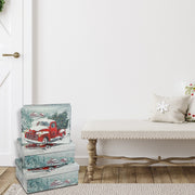 Rectangular Nesting Boxes Set of 3 Red Truck – Christmas Storage Decor, Holiday Organization, Festive Tabletop Accent
