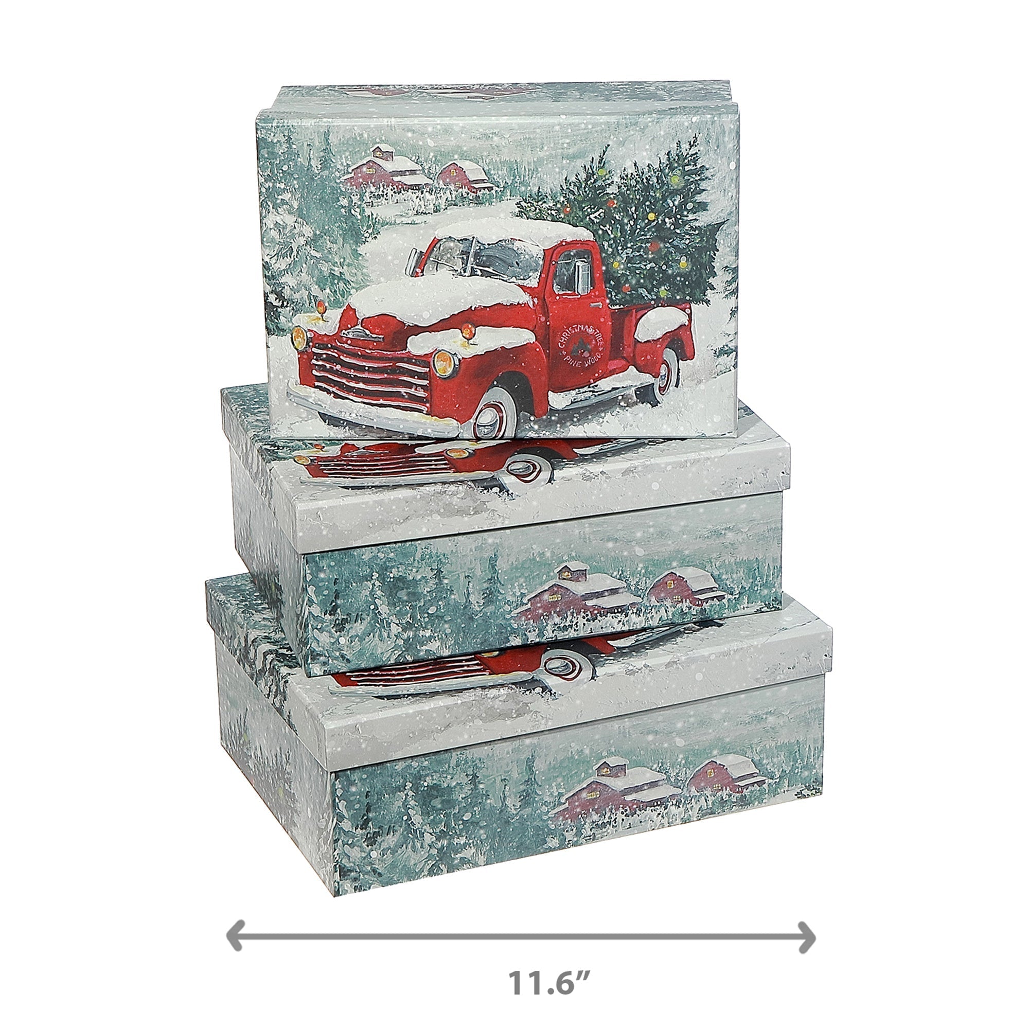 Rectangular Nesting Boxes Set of 3 Red Truck – Christmas Storage Decor, Holiday Organization, Festive Tabletop Accent