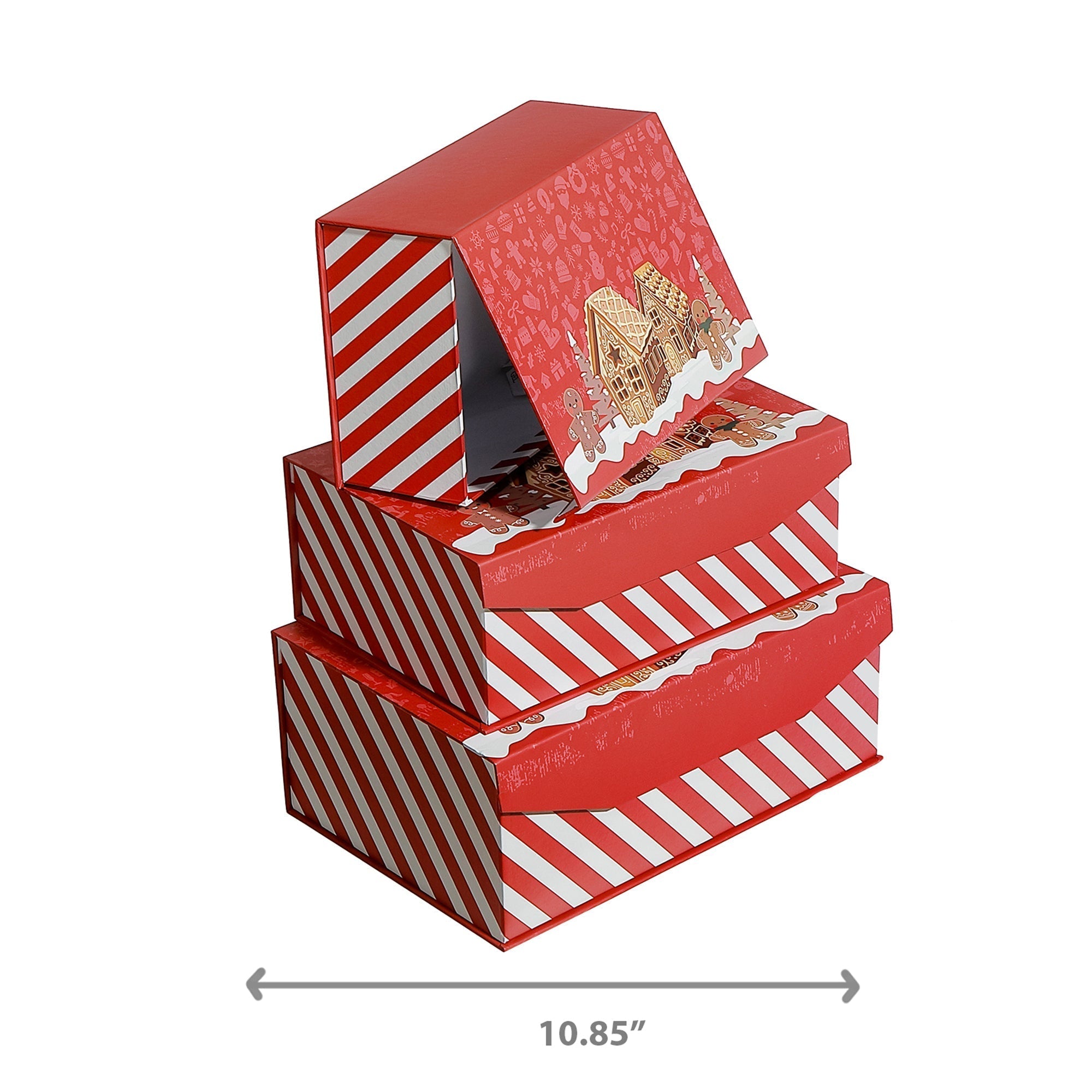 Rectangular Flip Lid Nesting Boxes Set of 3 Gingerbread – Christmas Storage Decor, Holiday Organization, Seasonal Tabletop Accent