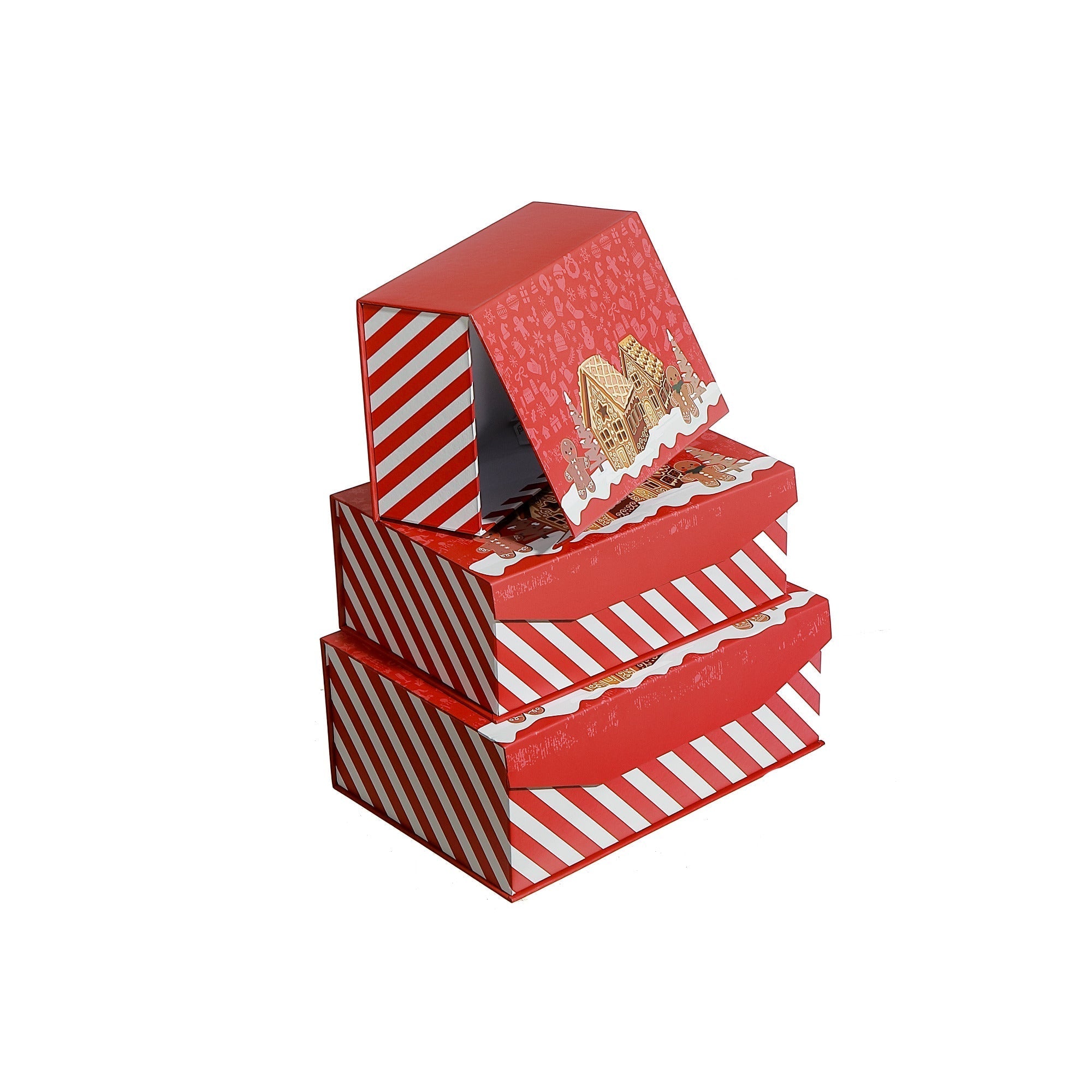 Rectangular Flip Lid Nesting Boxes Set of 3 Gingerbread – Christmas Storage Decor, Holiday Organization, Seasonal Tabletop Accent