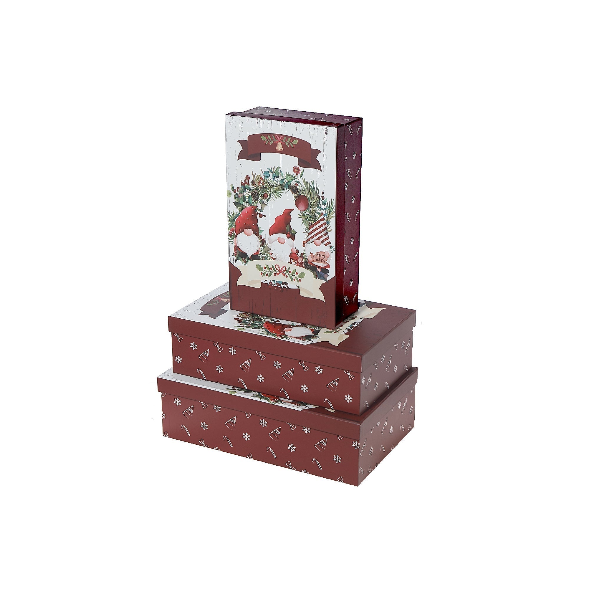 Rectangular Nesting Boxes Set of 3 Triple Gnome – Christmas Storage Decor, Holiday Organization, Festive Tabletop Accent