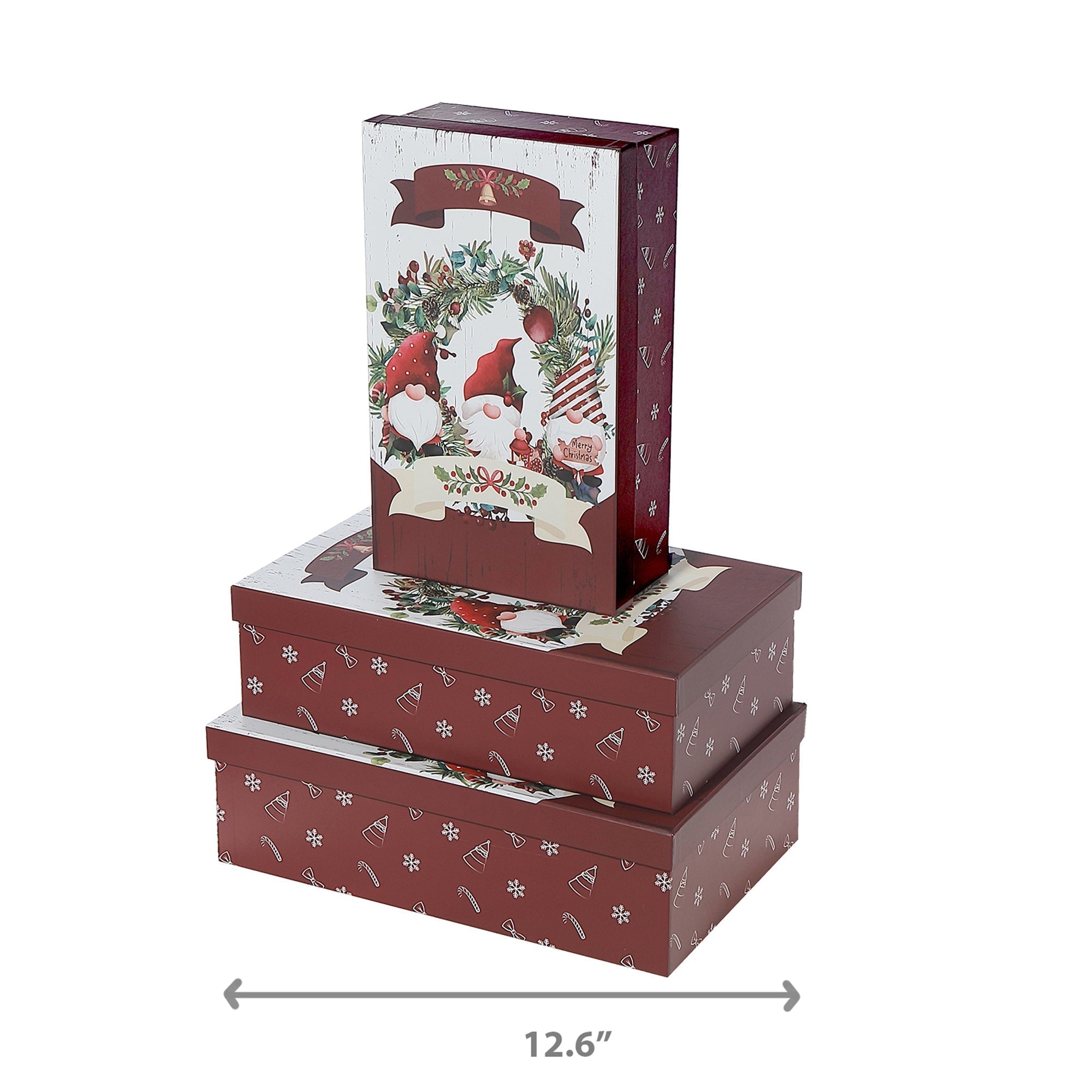 Rectangular Nesting Boxes Set of 3 Triple Gnome – Christmas Storage Decor, Holiday Organization, Festive Tabletop Accent