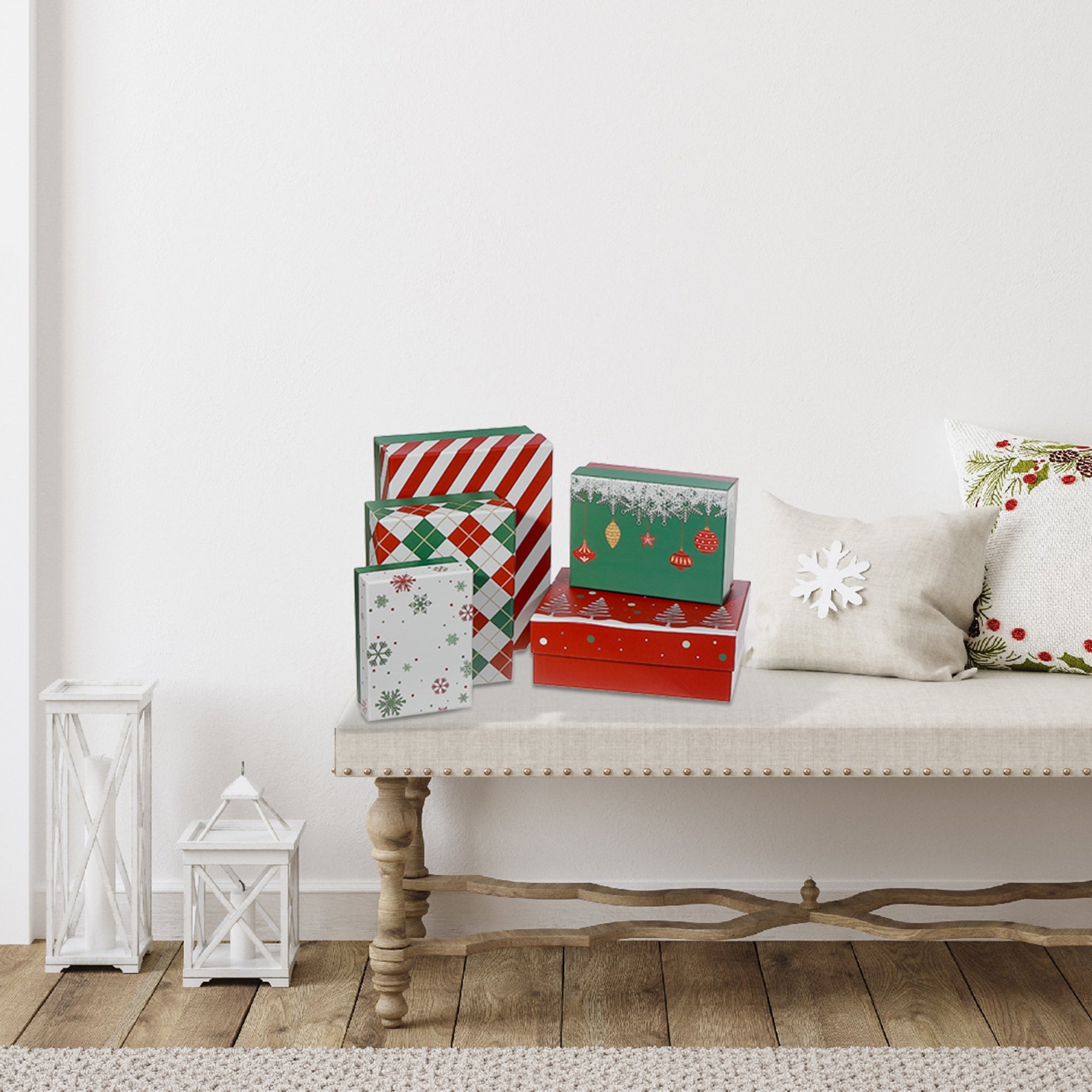 Rectangular Nesting Boxes Set of 5 Festive – Christmas Storage Decor, Holiday Organization, Seasonal Tabletop Accent