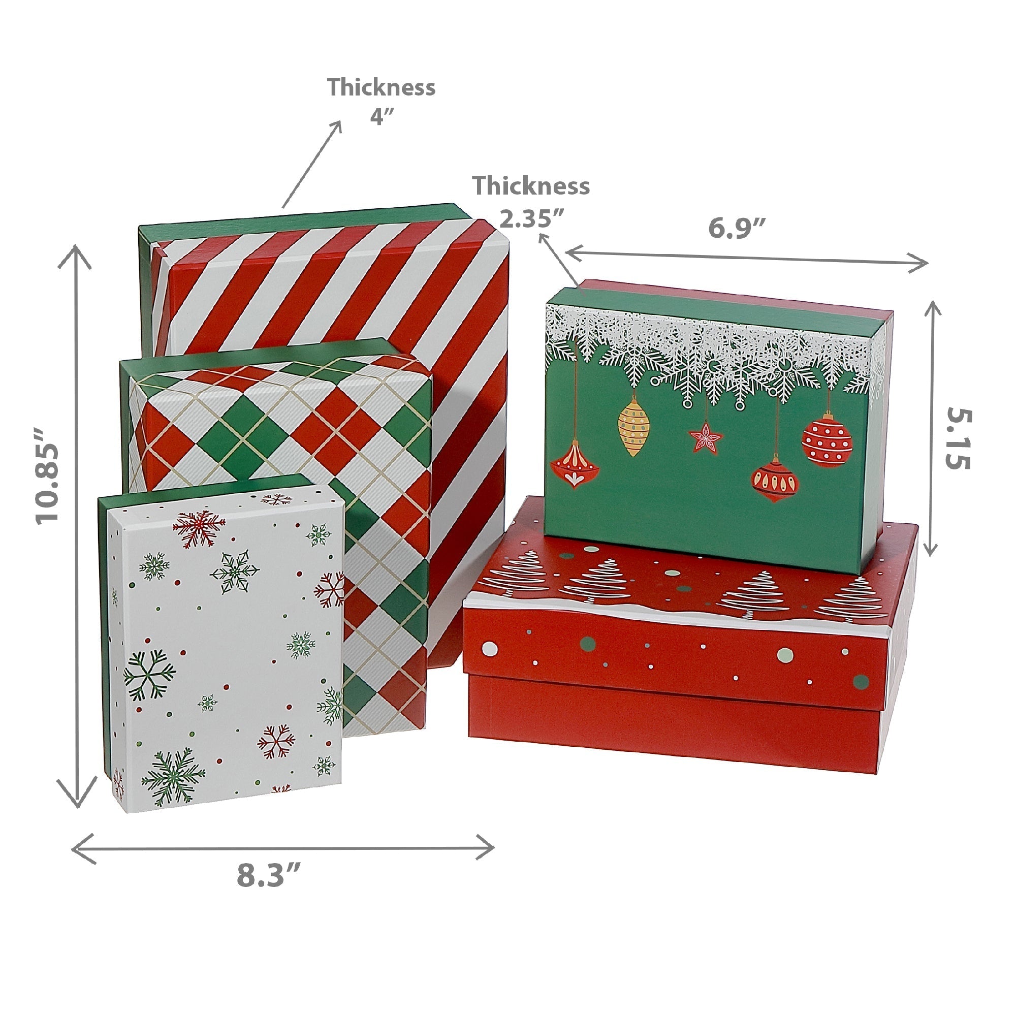 Rectangular Nesting Boxes Set of 5 Festive – Christmas Storage Decor, Holiday Organization, Seasonal Tabletop Accent