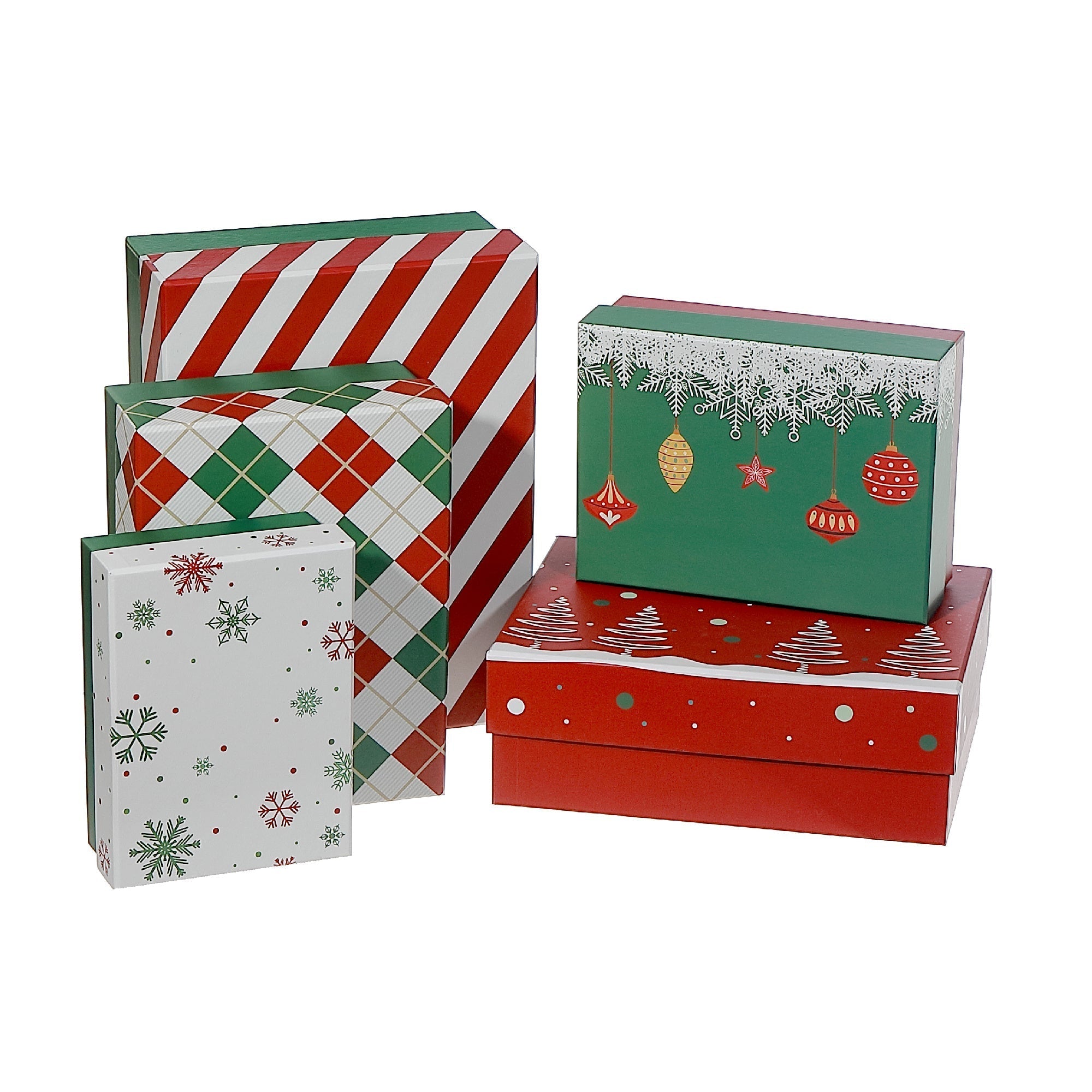 Rectangular Nesting Boxes Set of 5 Festive – Christmas Storage Decor, Holiday Organization, Seasonal Tabletop Accent