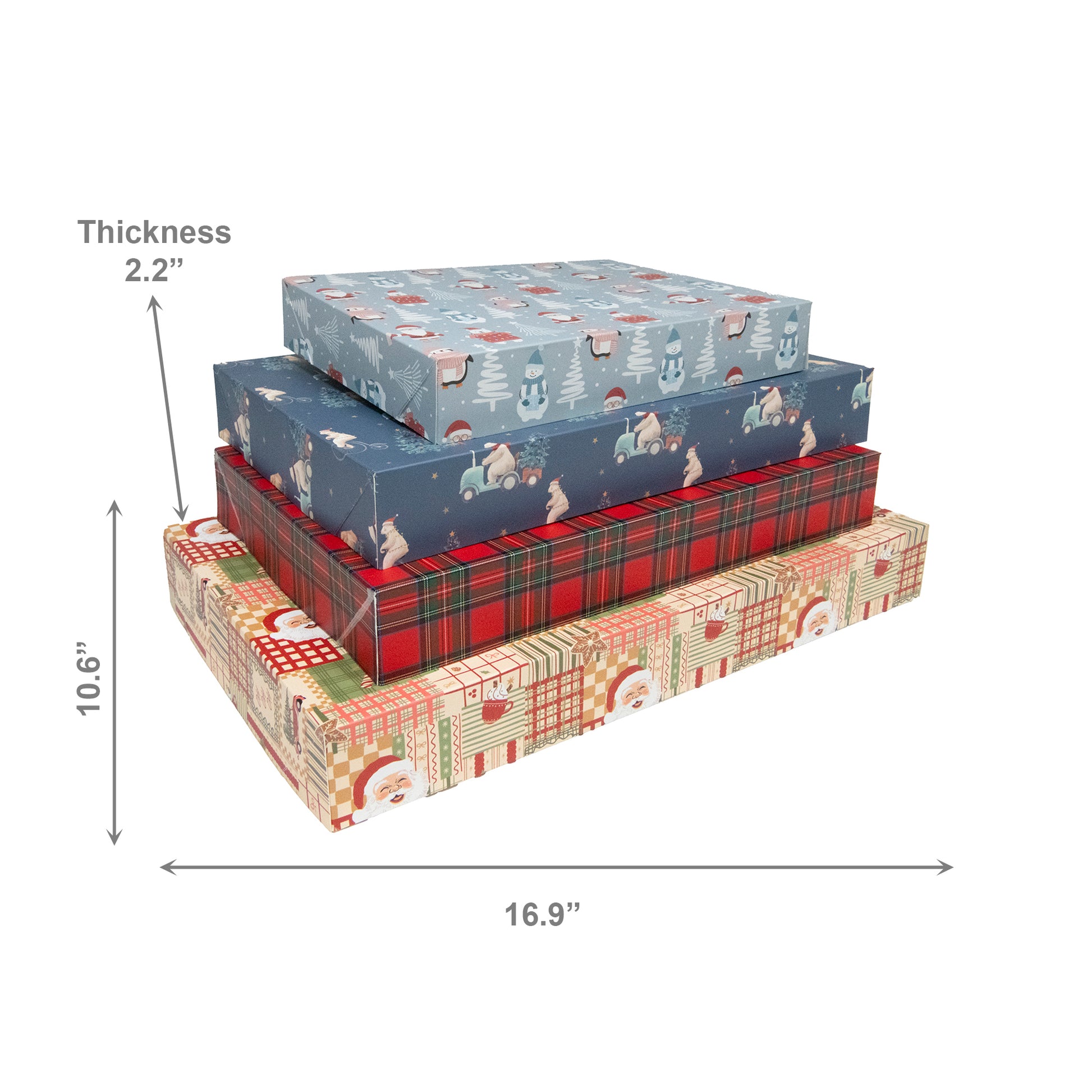 Large Flat Shirt Boxes Assorted, Holiday Decor- Set of 12