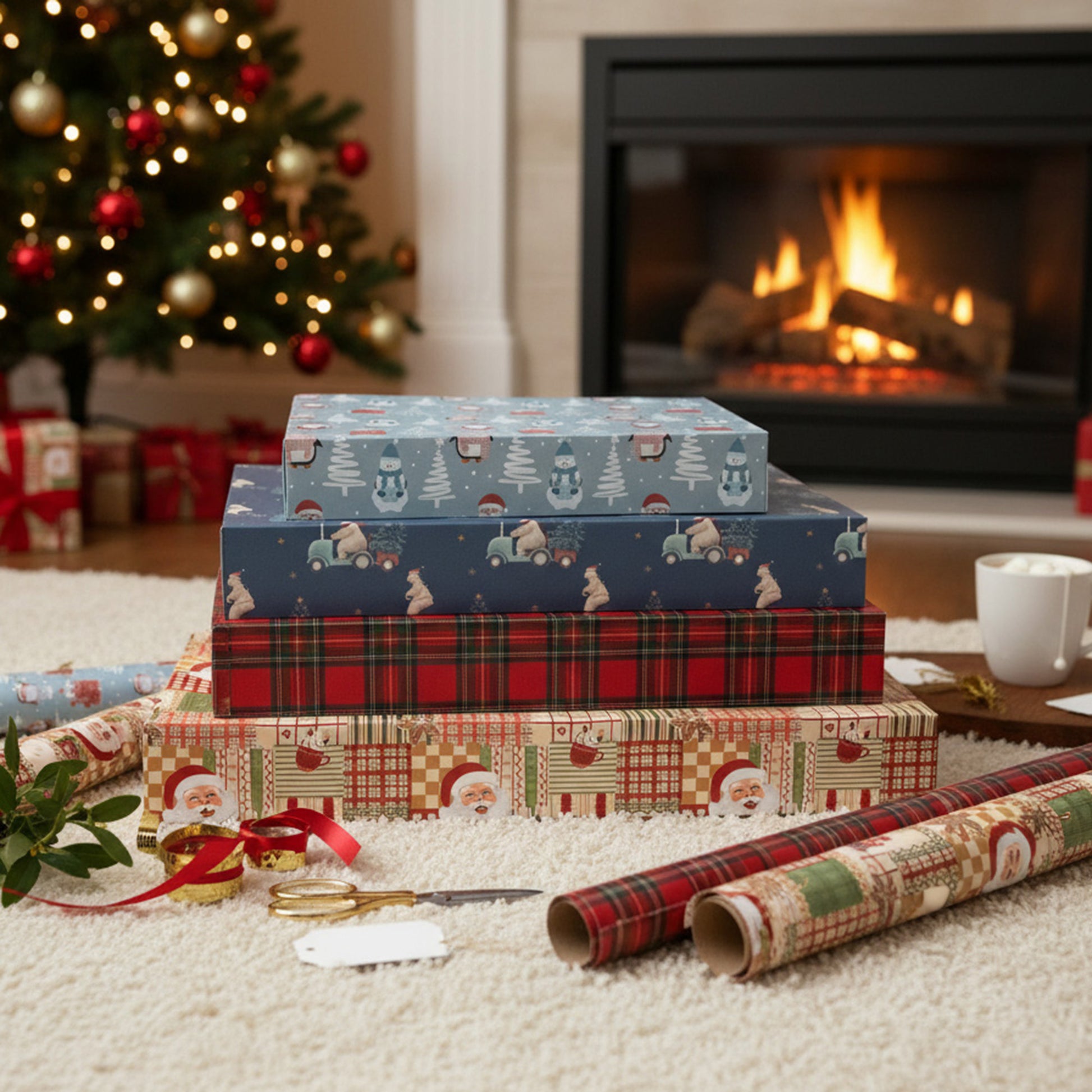 Large Flat Shirt Boxes Assorted, Holiday Decor- Set of 12