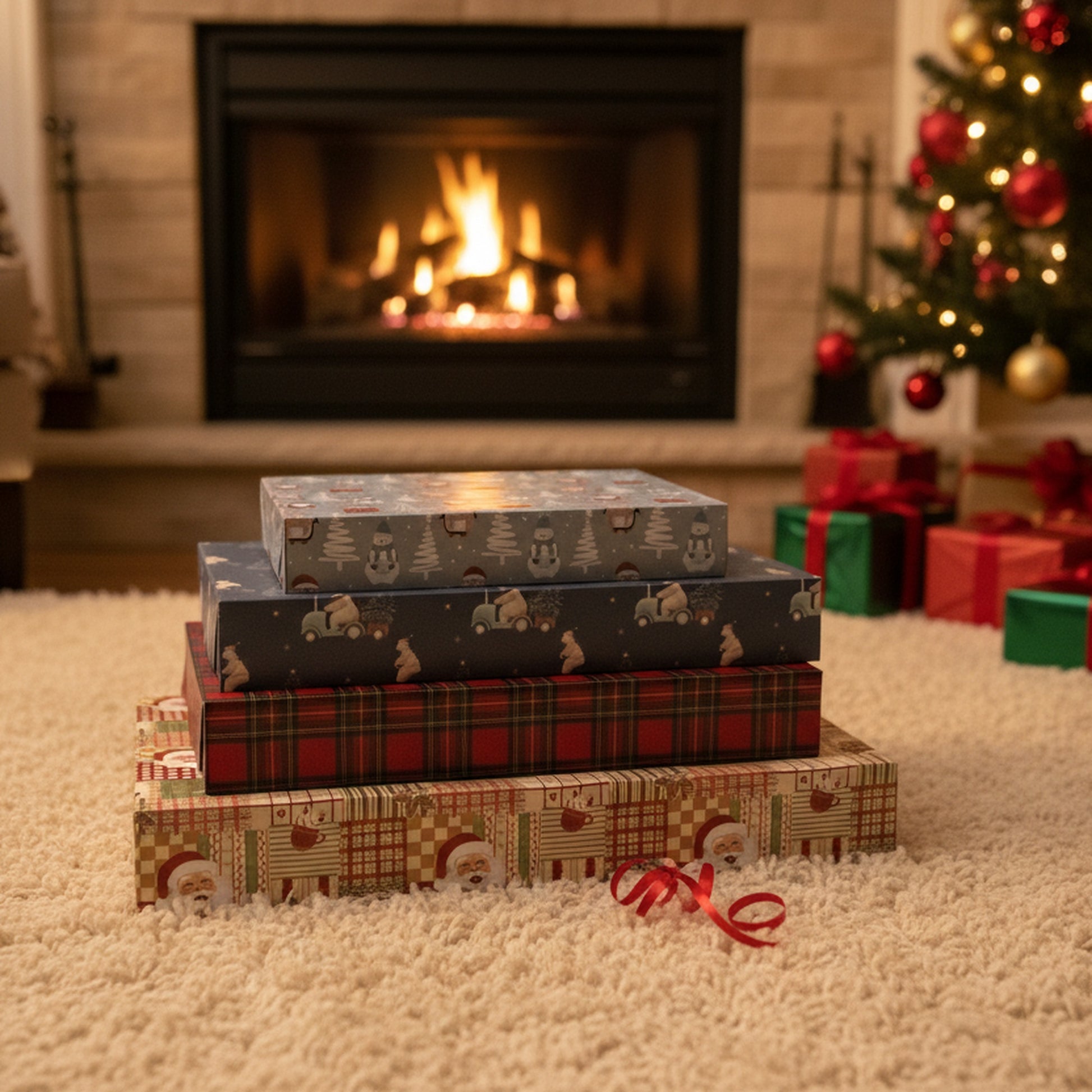 Large Flat Shirt Boxes Assorted, Holiday Decor- Set of 12