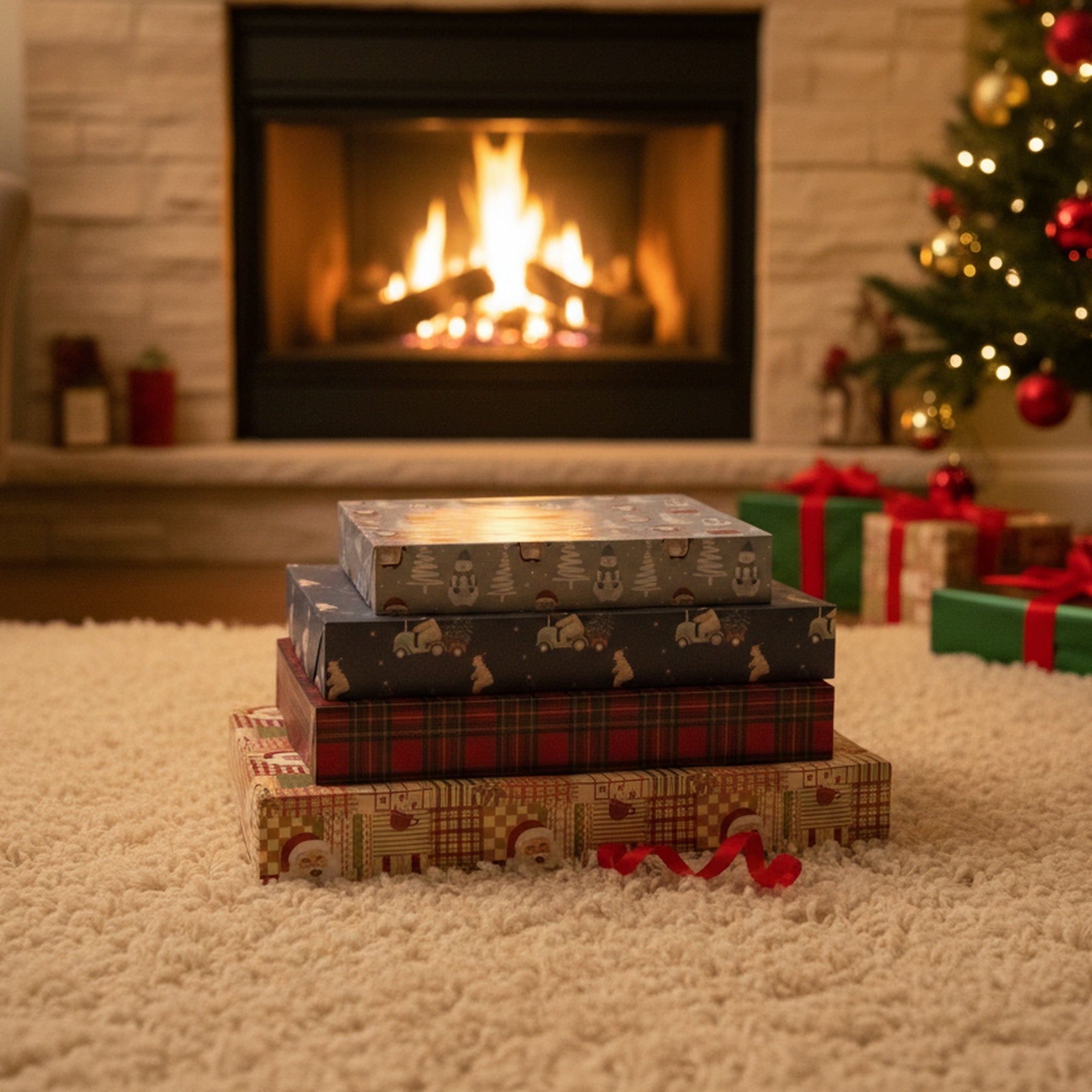 Large Flat Shirt Boxes Assorted, Holiday Decor- Set of 12