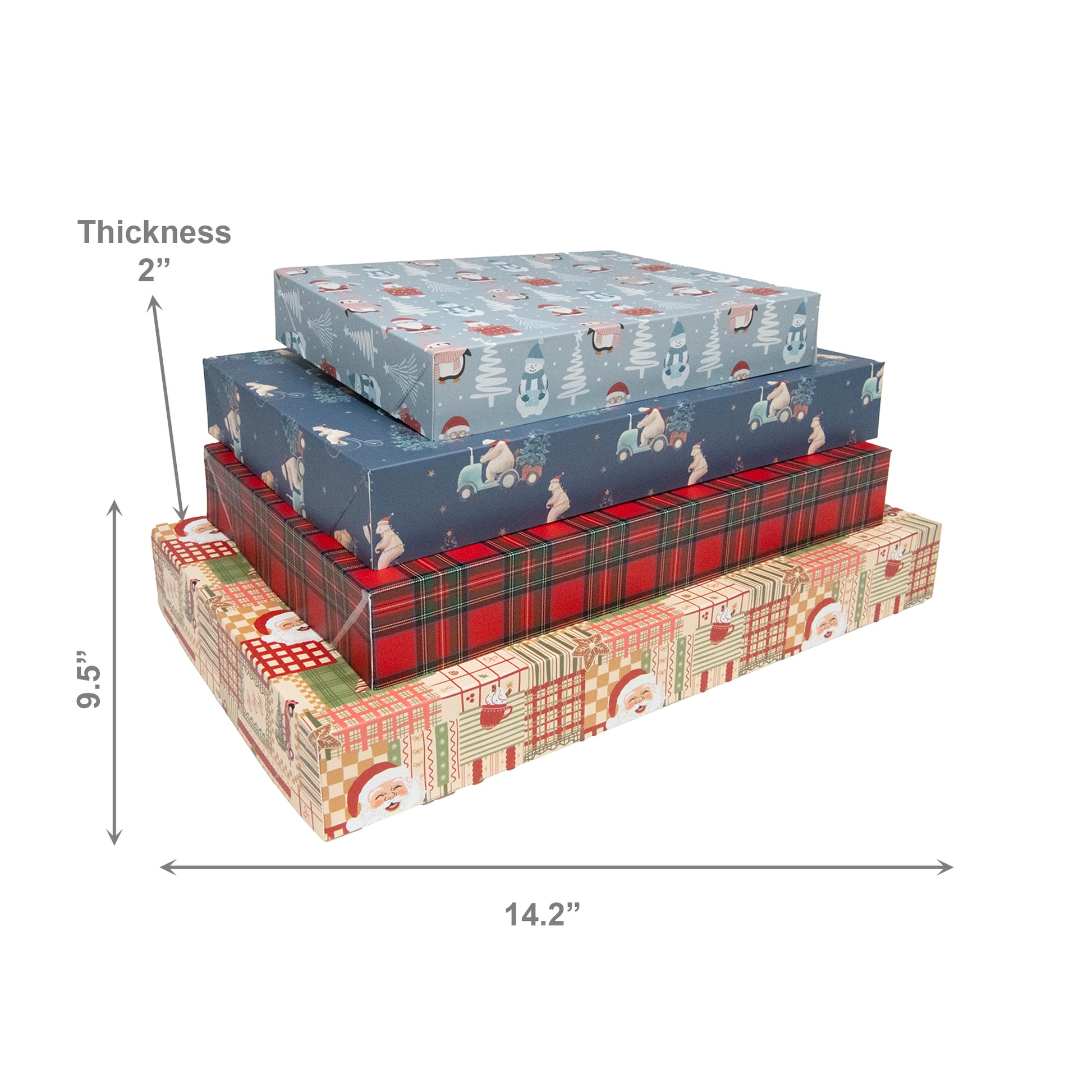 Medium Flat Shirt Boxes Assorted, Holiday Decor- Set of 12
