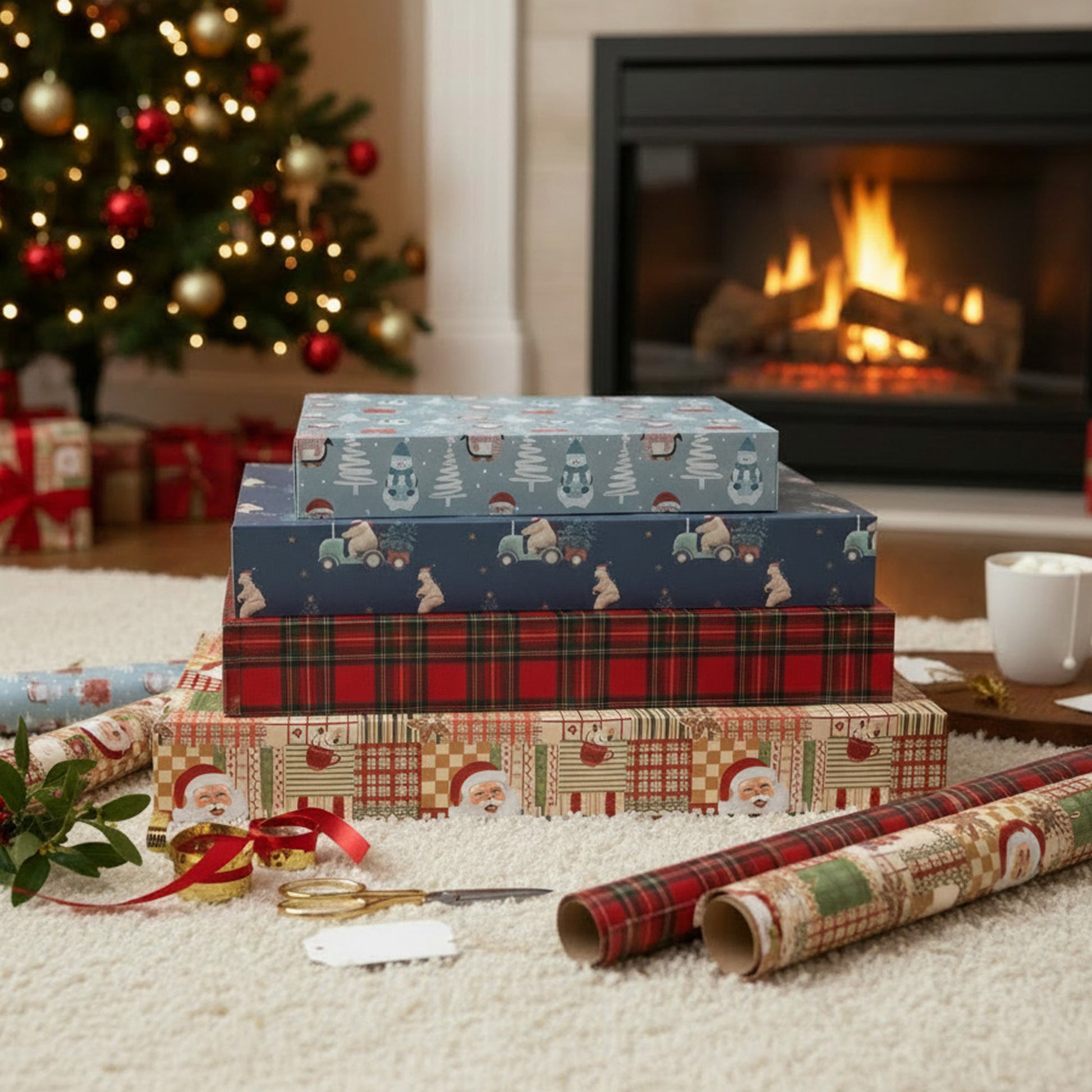 Medium Flat Shirt Boxes Assorted, Holiday Decor- Set of 12