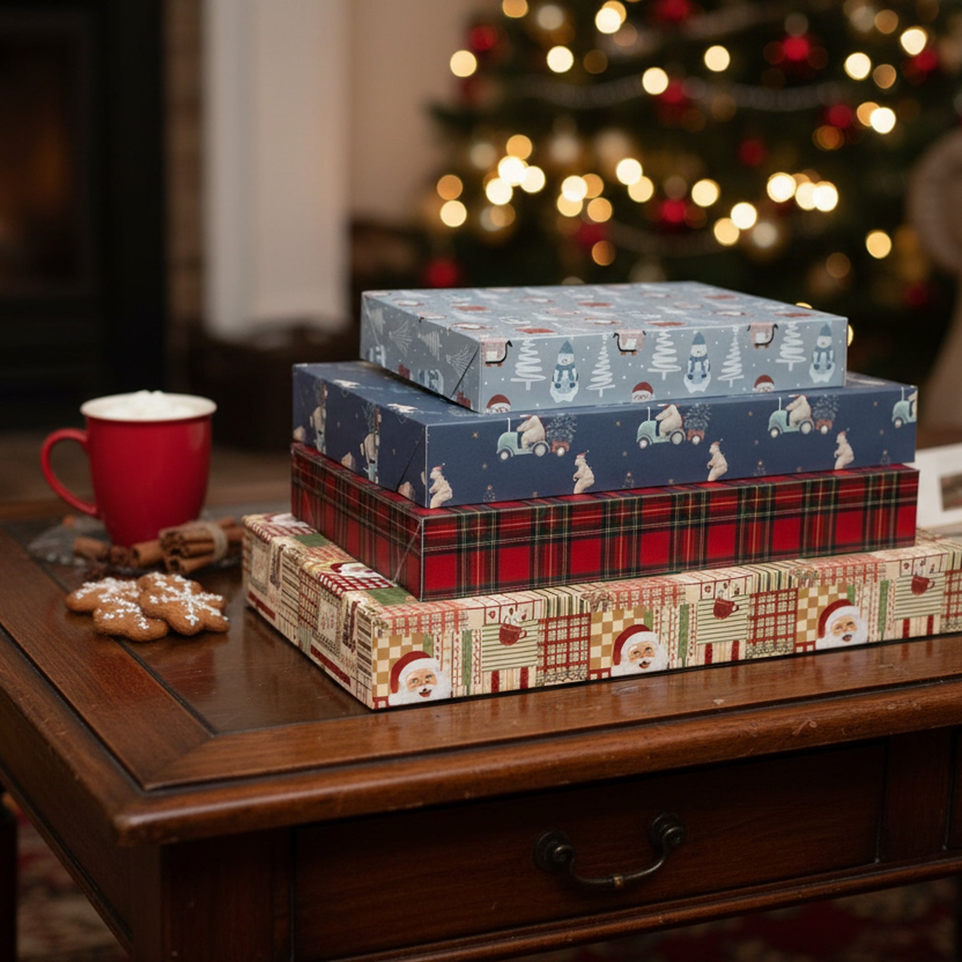 Medium Flat Shirt Boxes Assorted, Holiday Decor- Set of 12