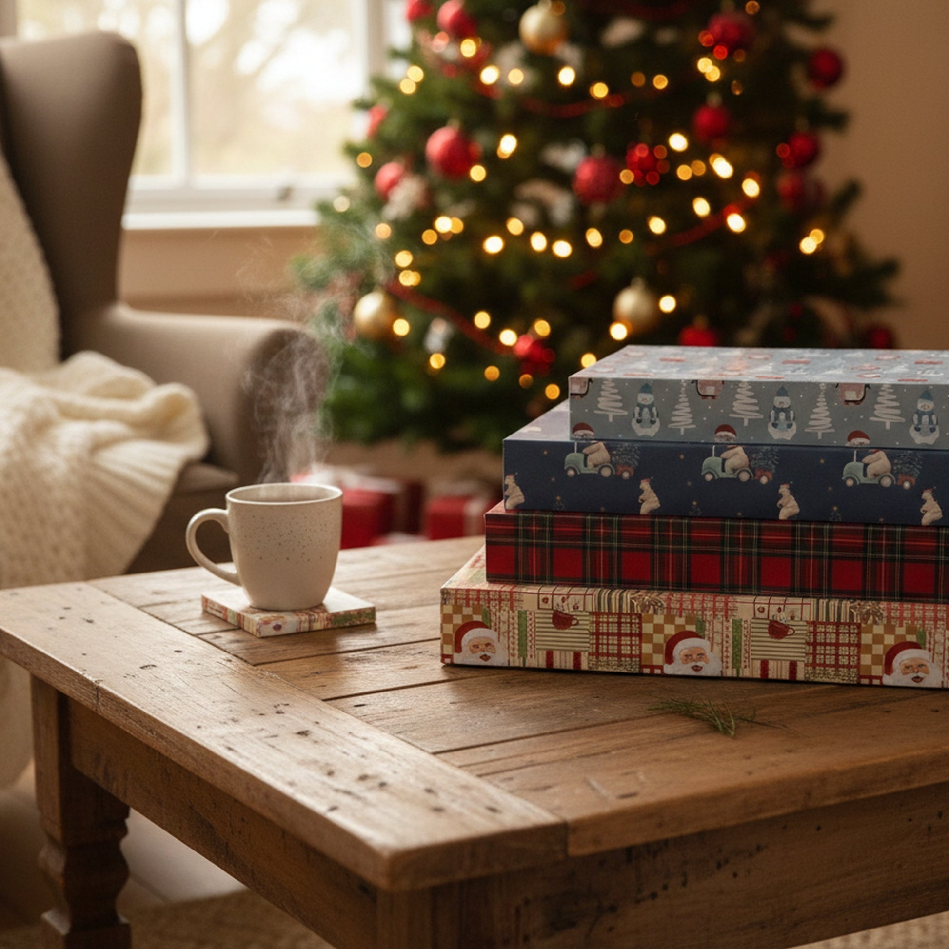 Medium Flat Shirt Boxes Assorted, Holiday Decor- Set of 12