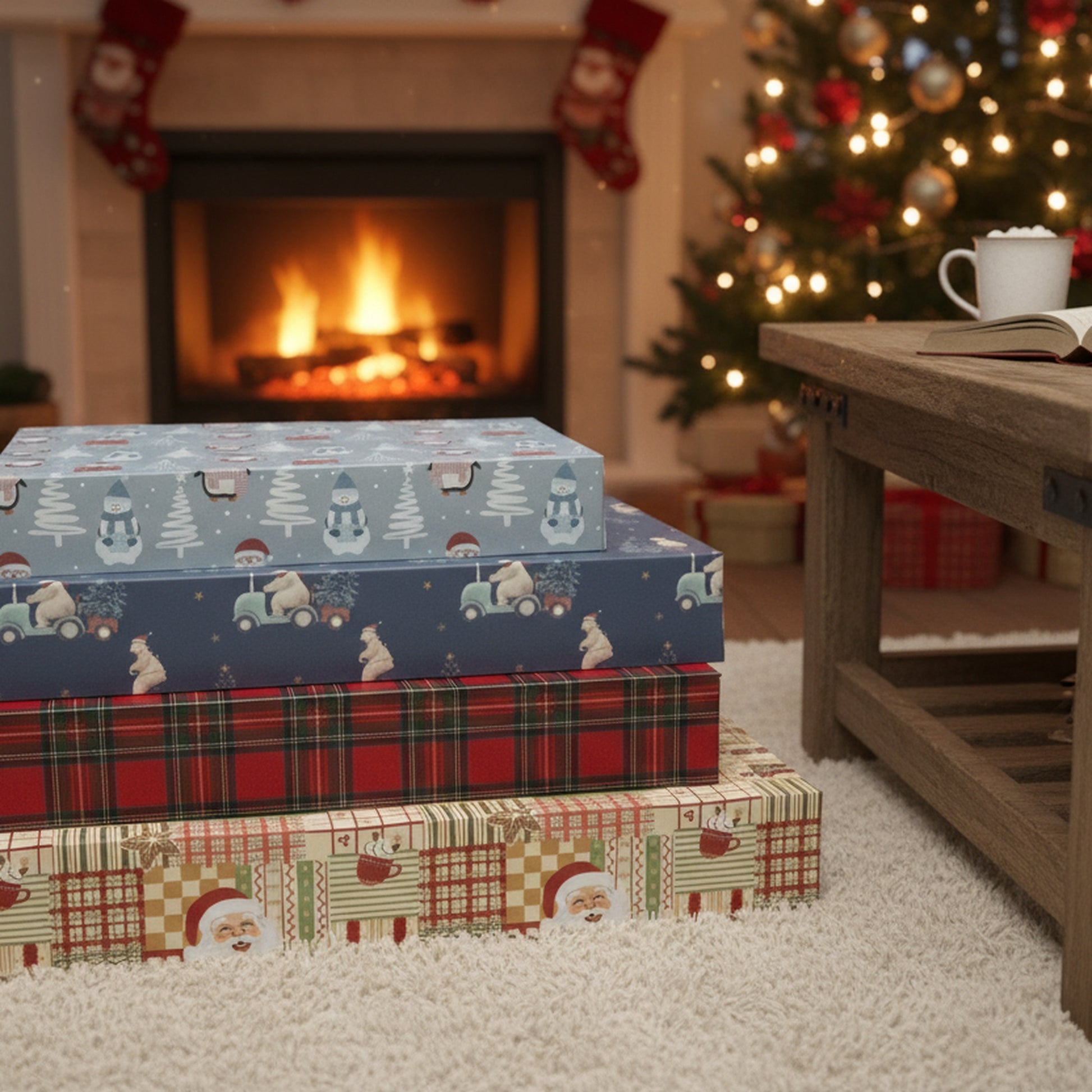 Small Flat Shirt Boxes Assorted, Holiday Decor- Set of 12