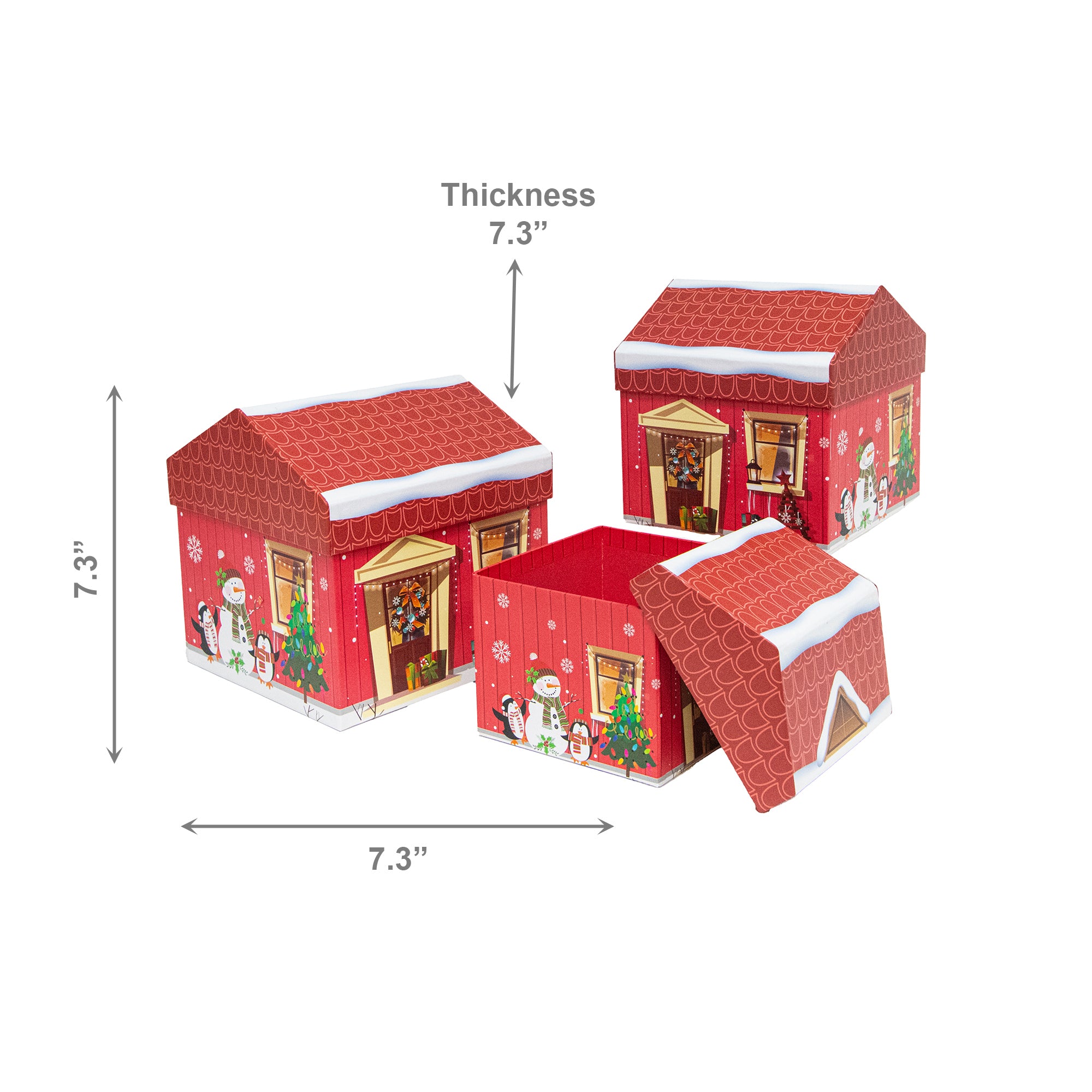 Set of 3 House Shape Nesting Boxes Snowman, Christmas, Holiday Decor