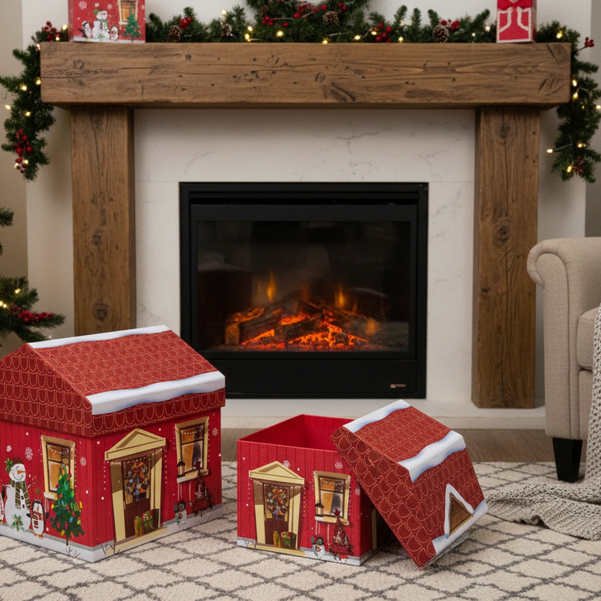 Set of 3 House Shape Nesting Boxes Snowman, Christmas, Holiday Decor