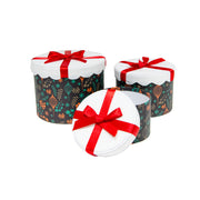 Set of 3 Round Nesting Boxes Red Bow, Floral Pick, Holiday Decor