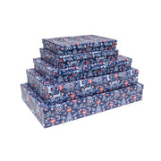 Set of 5 Rectangular Nesting Flat Shirt Boxes Reindeer Floral, Christmas, Holiday Decor