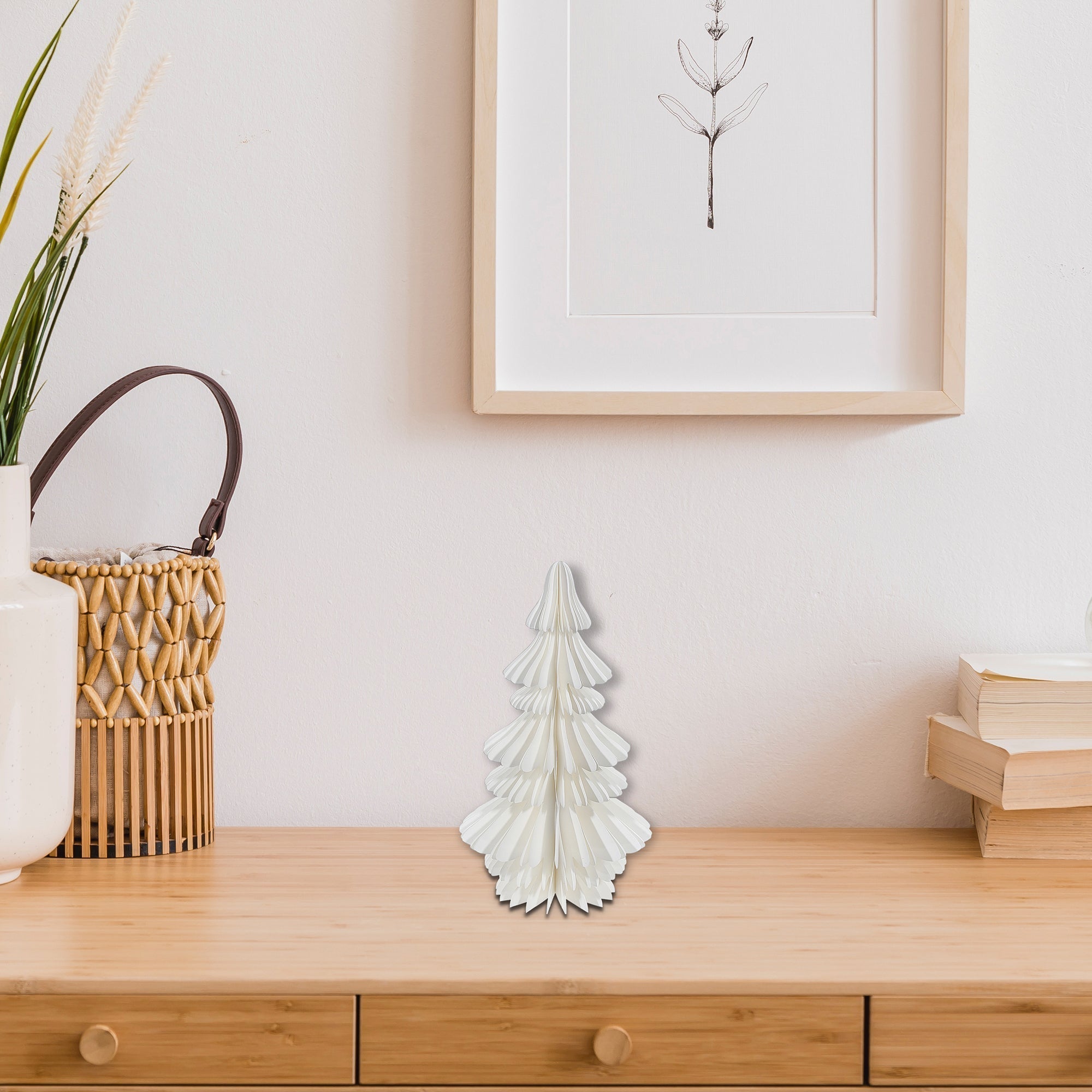 White Paper Christmas Tree Decor, Holiday Tabletop Tree Decoration, Minimalist Christmas Decor Small