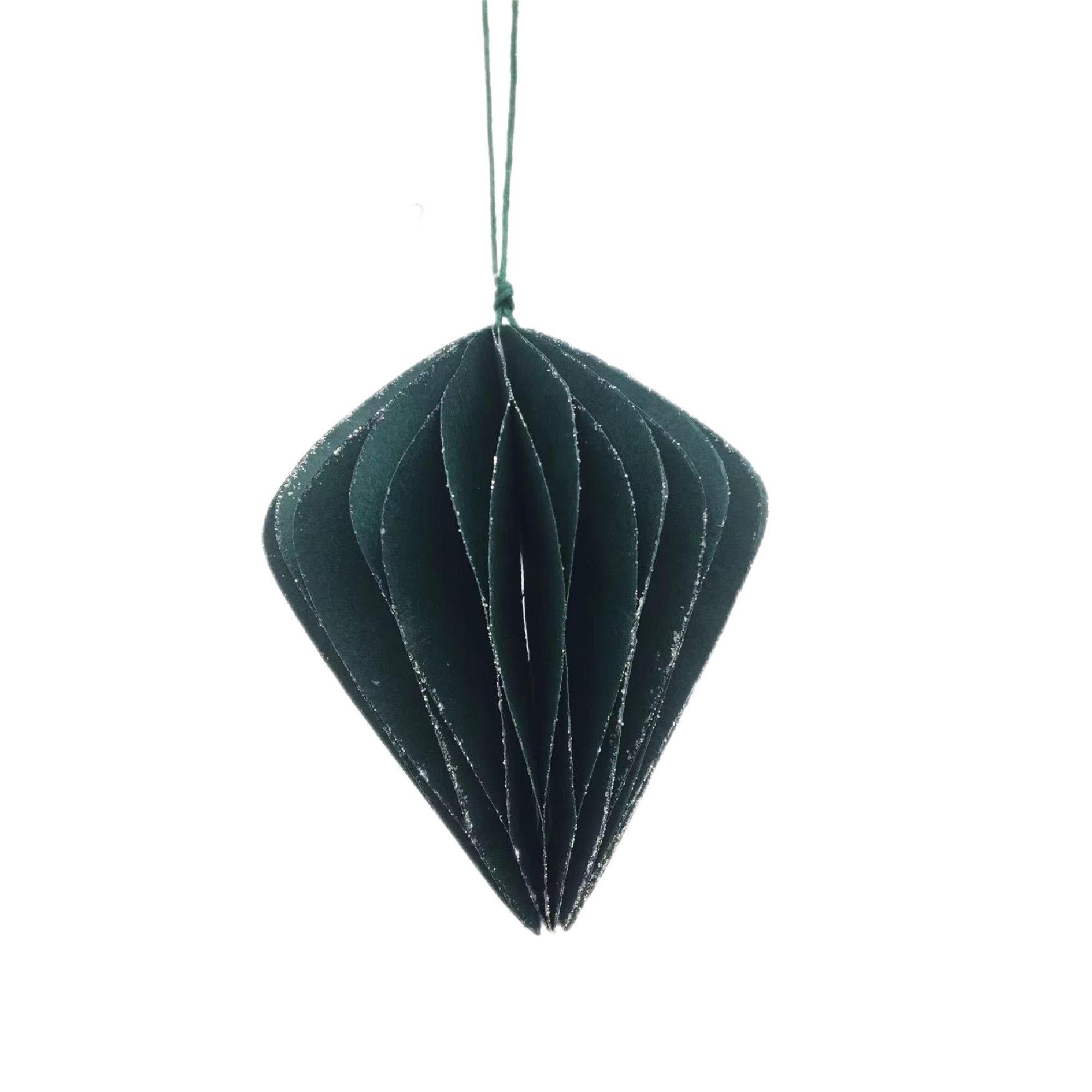 Green Folding Paper Pyramid Ornament Set of 12 – Holiday Tree Decoration