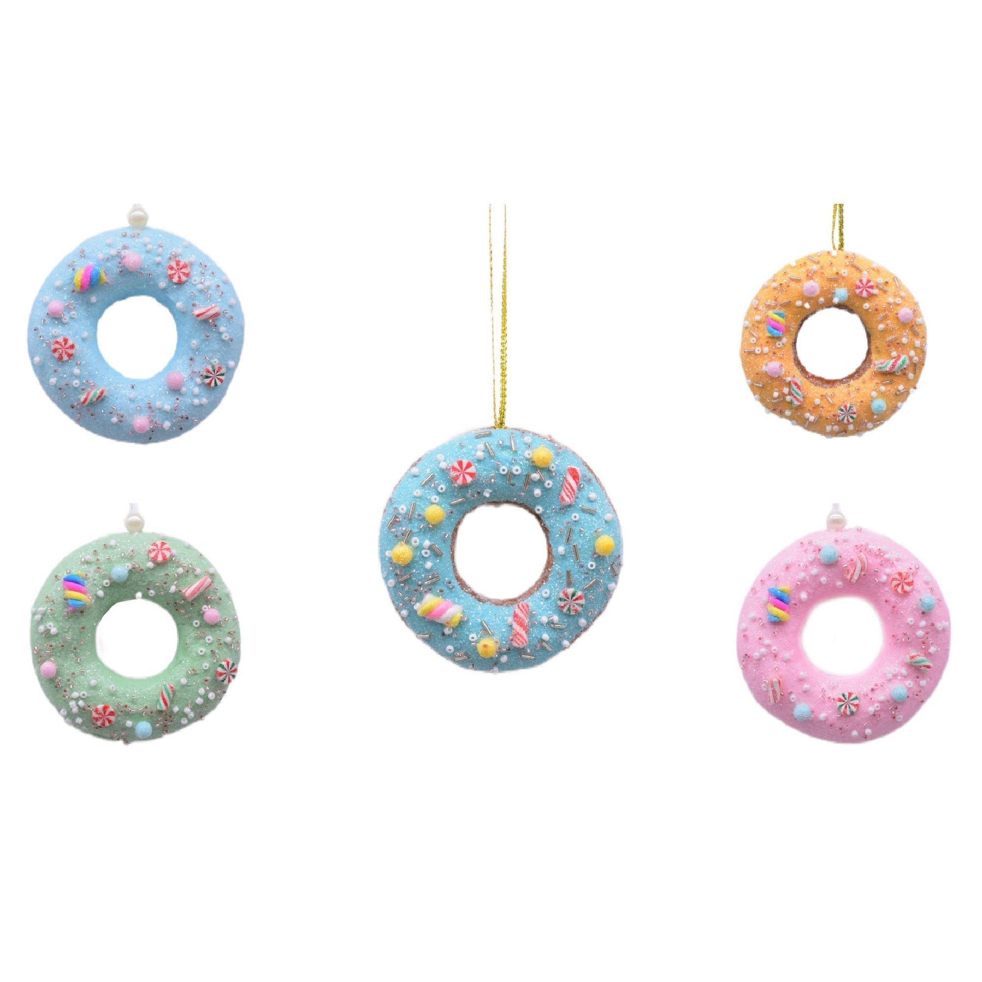 Doughnut Christmas Ornament, Dessert Christmas Tree Ornament, Hanging Holiday Tree Decoration - Set Of 10