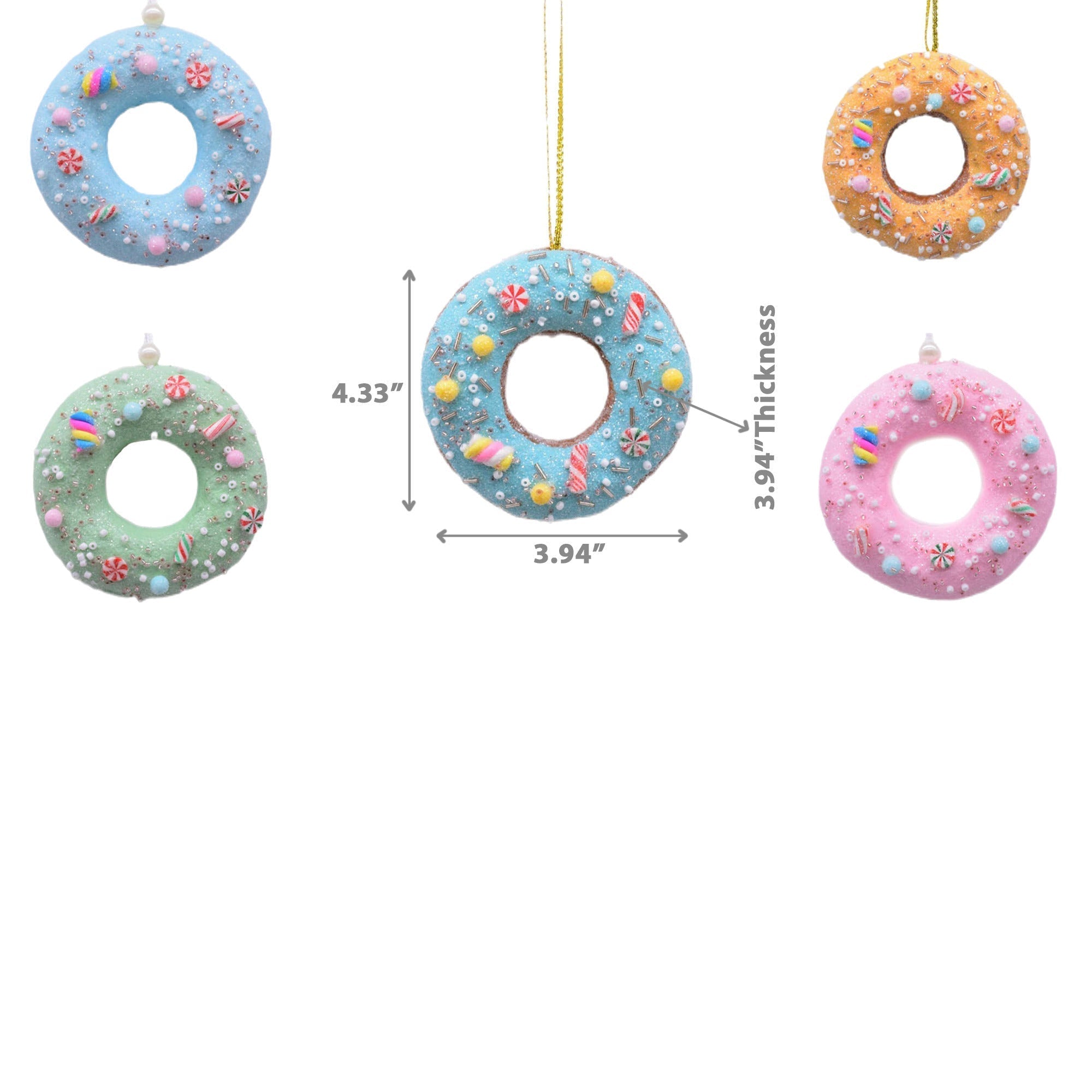 Doughnut Christmas Ornament, Dessert Christmas Tree Ornament, Hanging Holiday Tree Decoration - Set Of 10