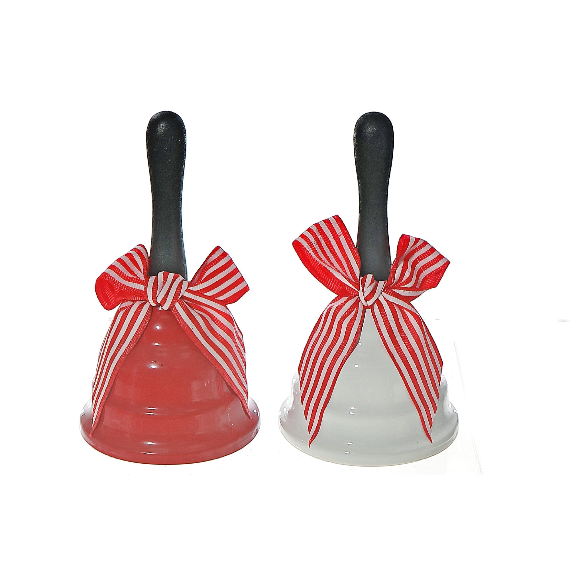 Metal Bell with Wooden Handle Set of 2 with Bow – Christmas Tabletop Decoration, Holiday Accent, Festive Seasonal Decor