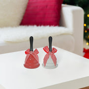 Metal Bell with Wooden Handle Set of 2 with Bow – Christmas Tabletop Decoration, Holiday Accent, Festive Seasonal Decor