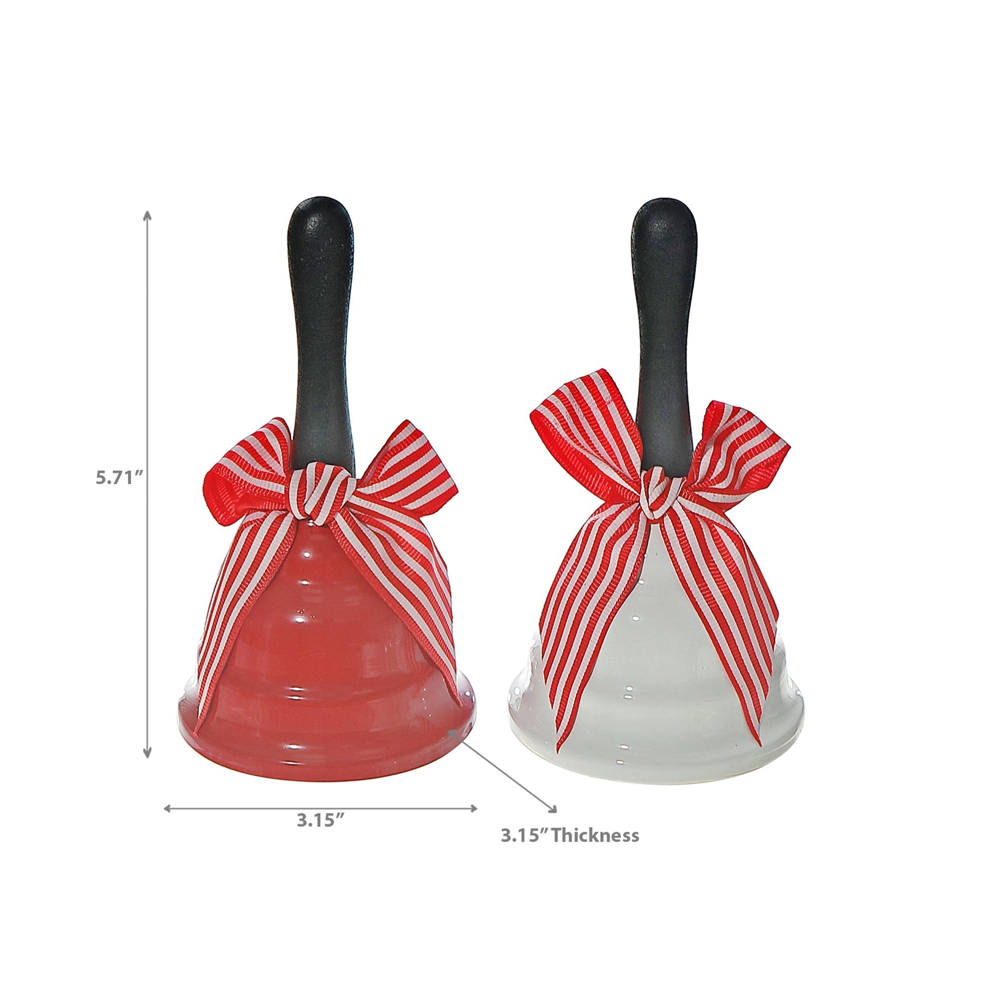 Metal Bell with Wooden Handle Set of 2 with Bow – Christmas Tabletop Decoration, Holiday Accent, Festive Seasonal Decor