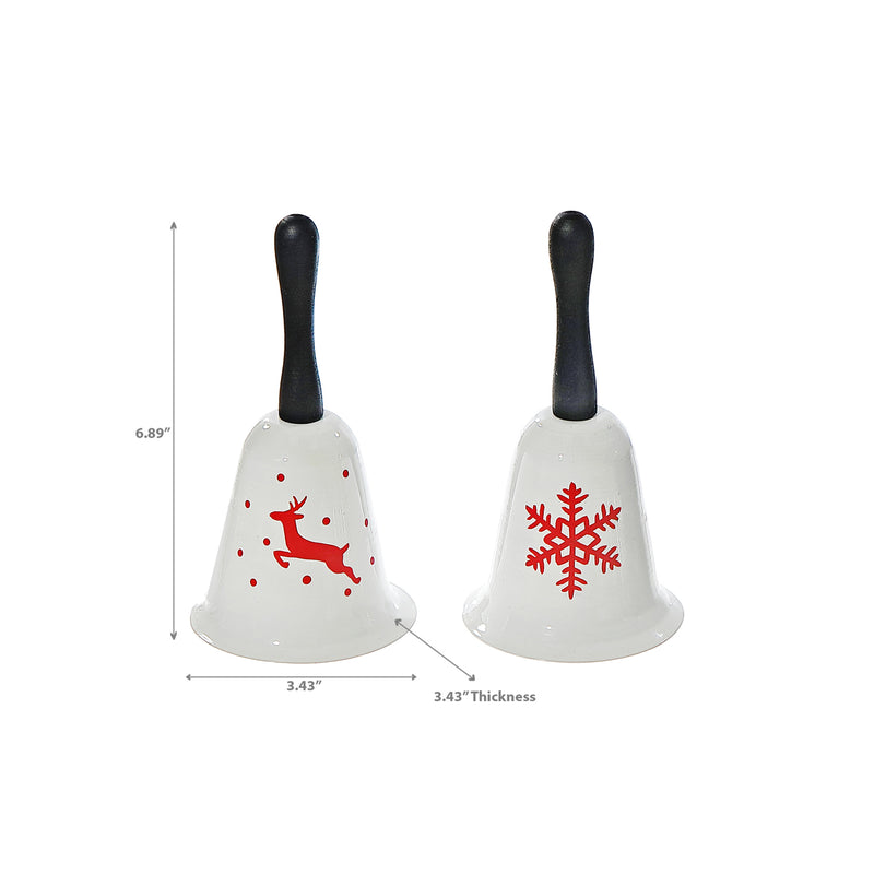 Metal Bell With Wooden Handle (With Print) (Asstd) - Set of 2