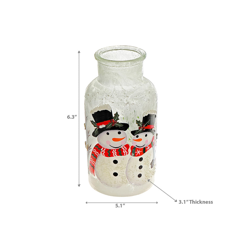 Frosted Glass Mason Jar (Double Snowman)