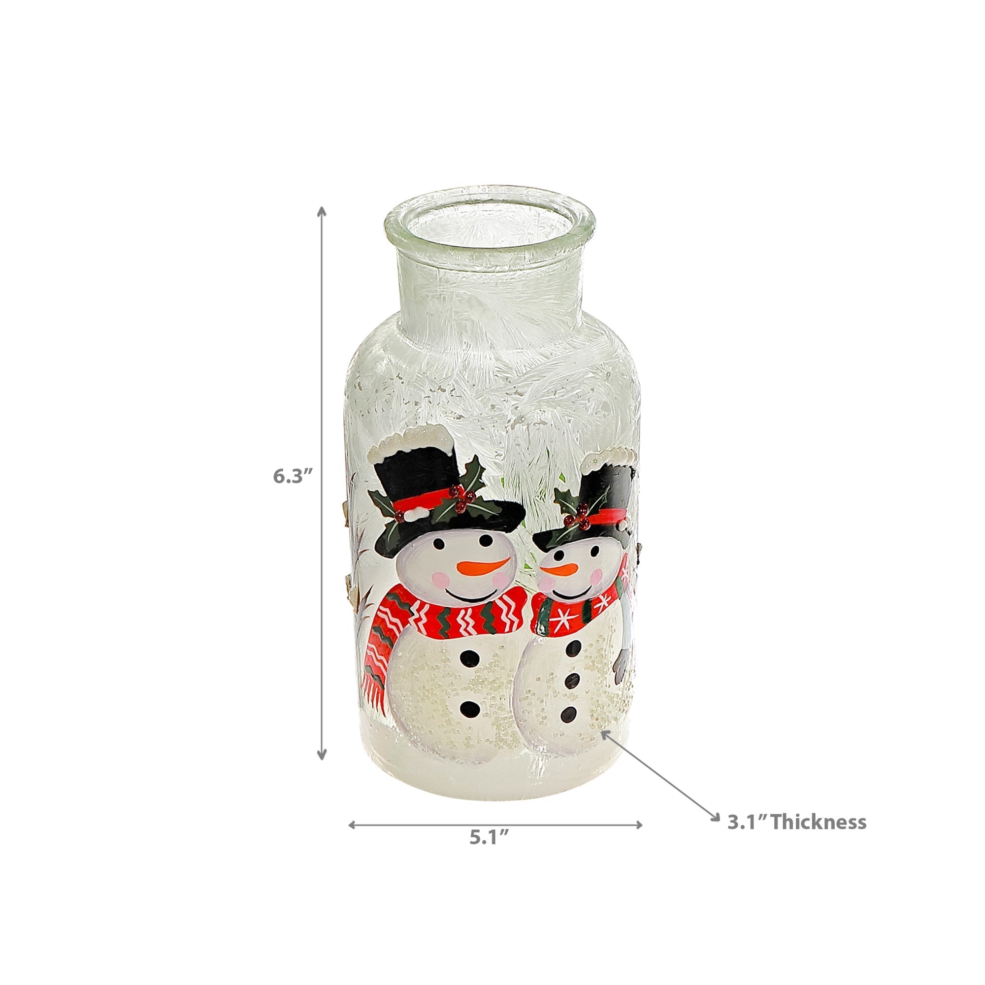 Frosted Glass Mason Jar Double Snowman – Christmas Tabletop Decoration, Holiday Accent, Festive Winter Decor