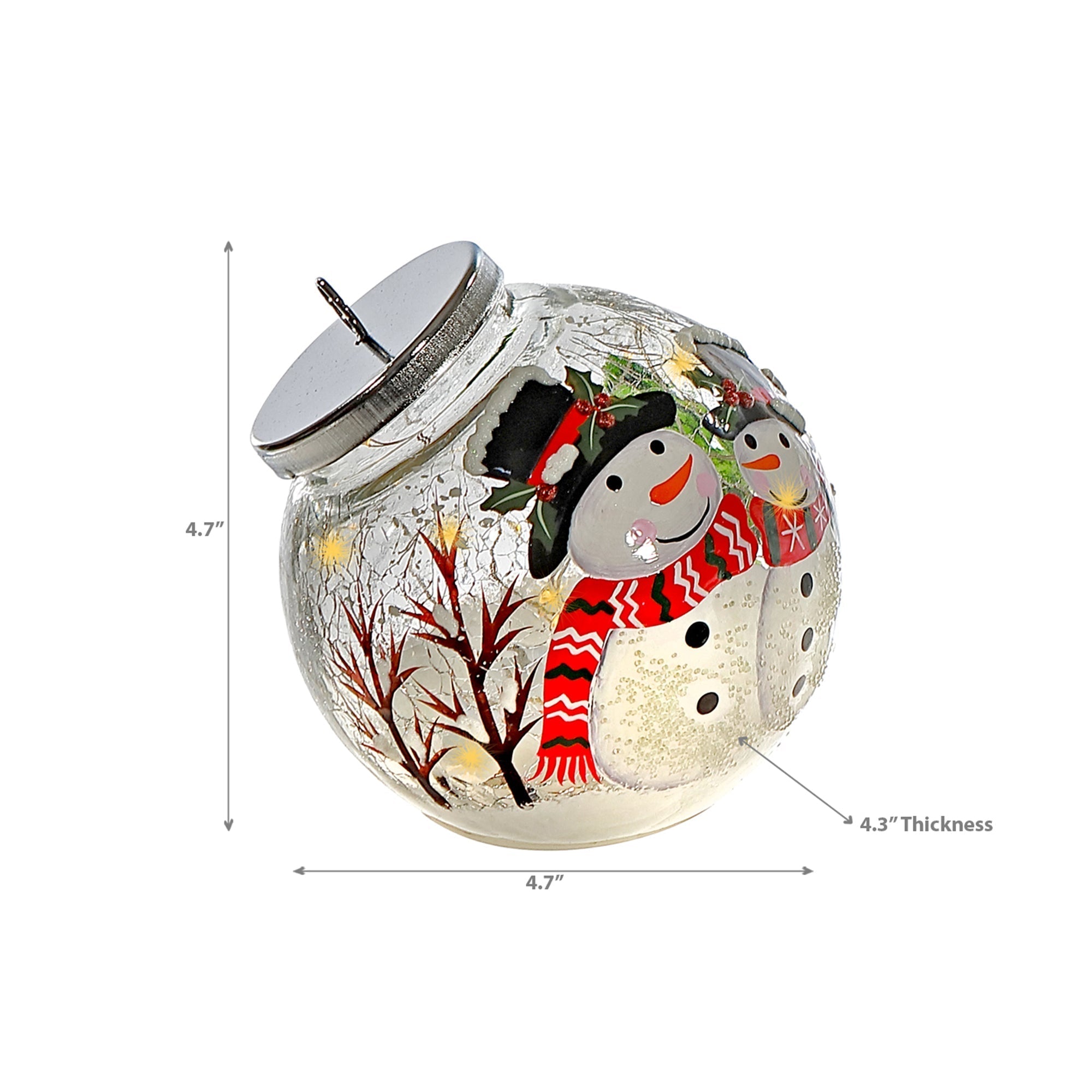 LED Crackled Glass Ornament Decor Double Snowman – Christmas Tree Ornament, Holiday Decoration, Festive Winter Decor