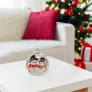 LED Crackled Glass Teardrop Decor Double Snowman – Christmas Tabletop Decoration, Holiday Accent, Illuminated Festive Decor