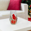 Led Crackled Oblong Glass Decor (Cardinal On Giftbox)