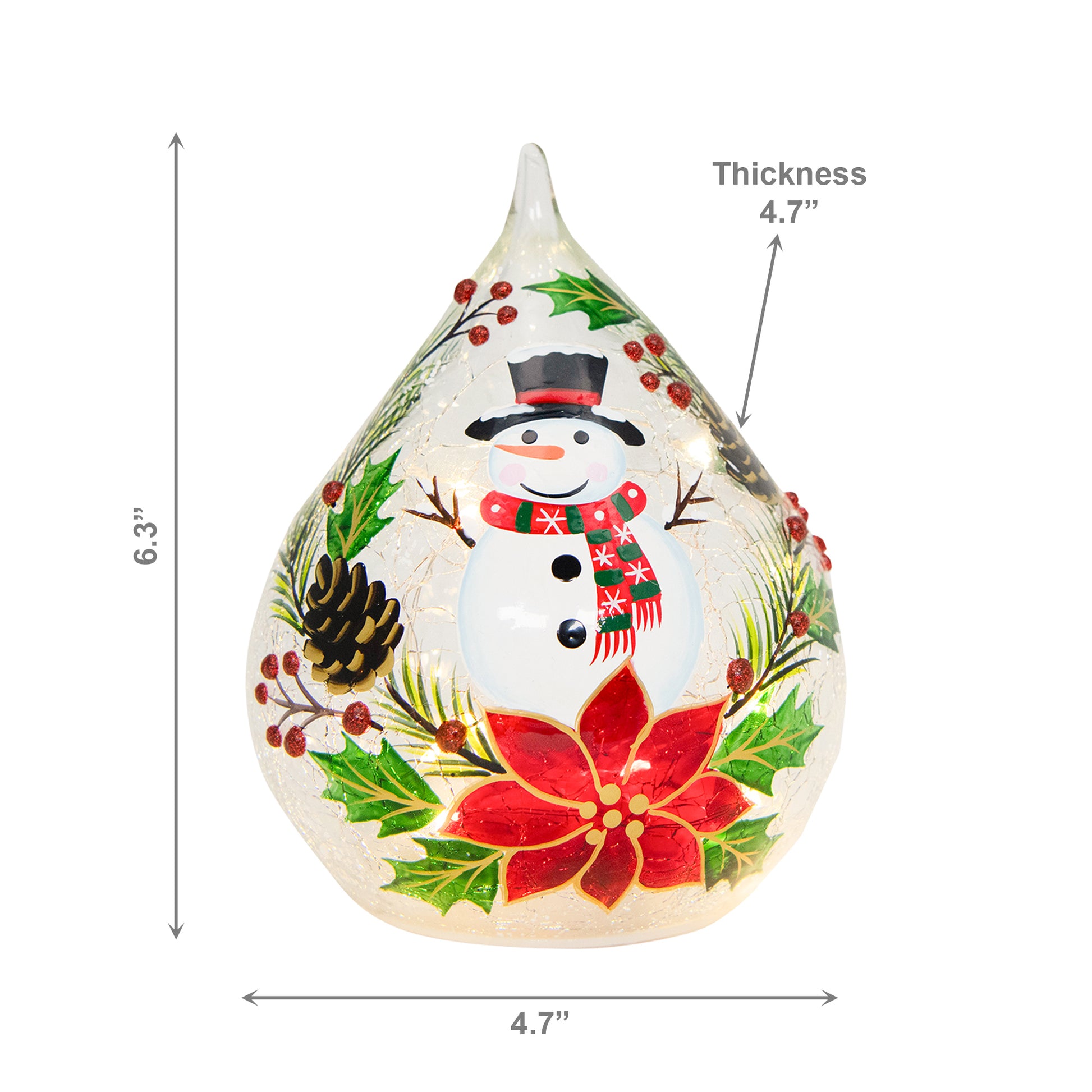LED Crackled Glass Teardrop Decor Snowman on Wreath, Christmas, Wreath, Holiday Decor