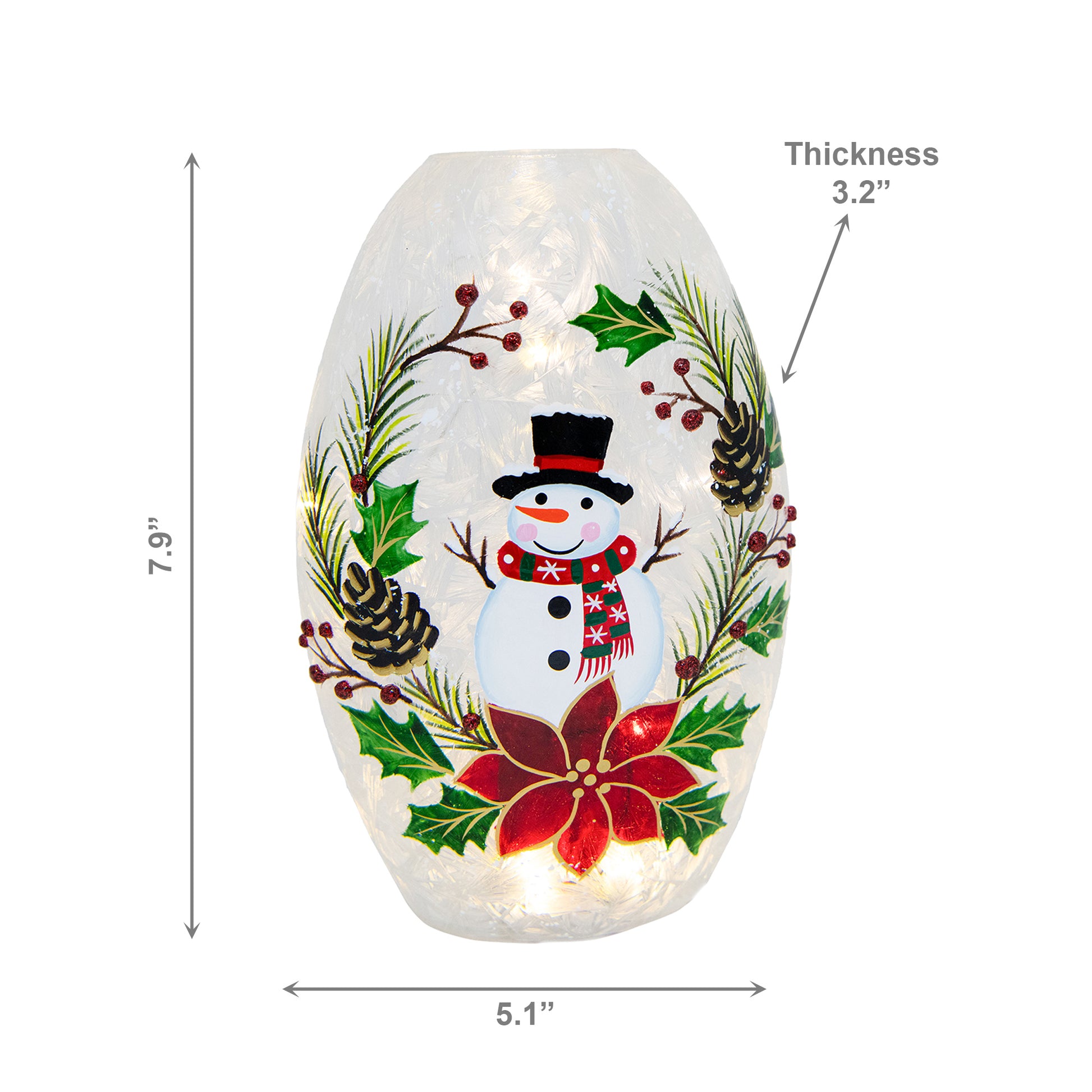 LED Frosted Oblong Glass Decor Snowman on Wreath, Christmas, Wreath, Holiday Decor
