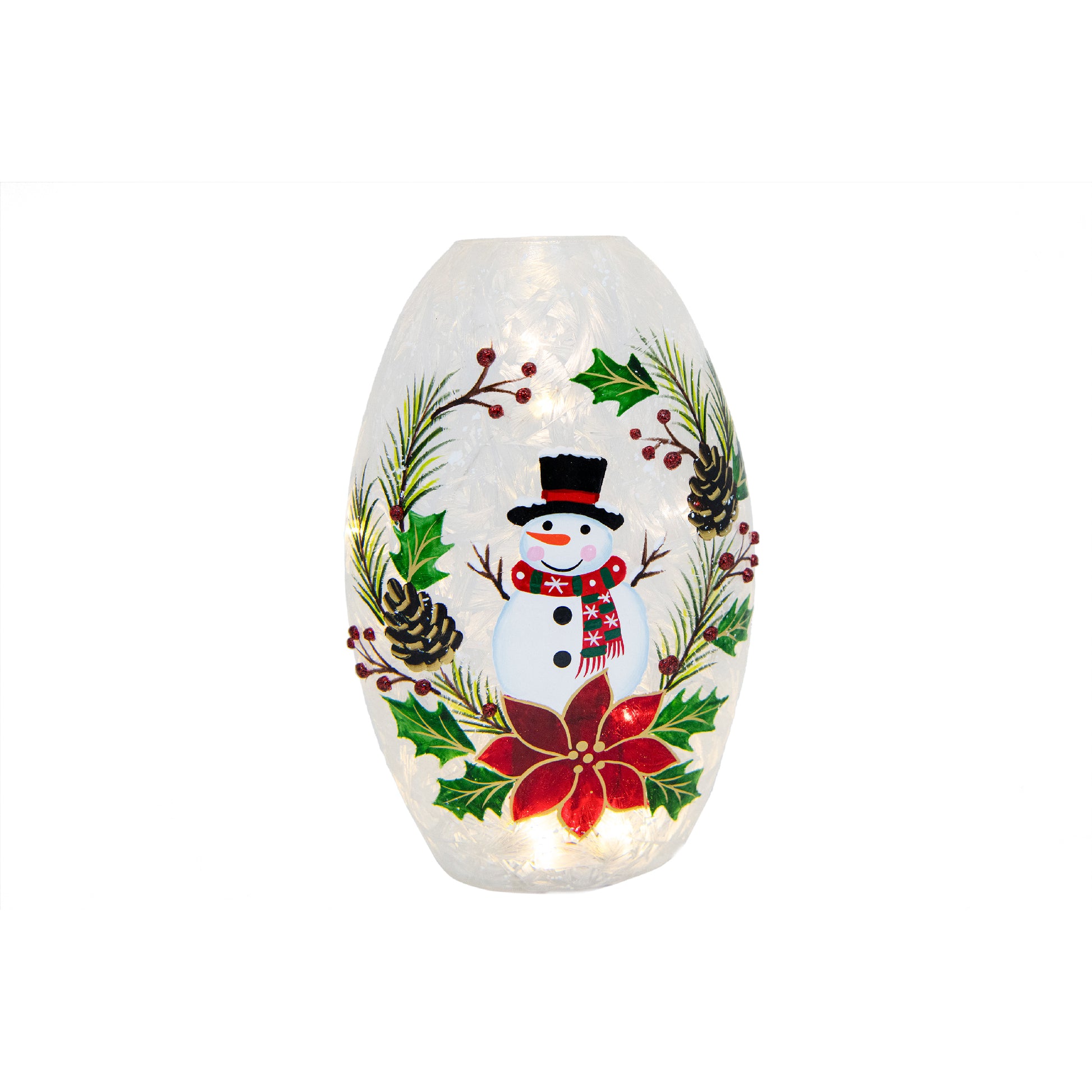 LED Frosted Oblong Glass Decor Snowman on Wreath, Christmas, Wreath, Holiday Decor