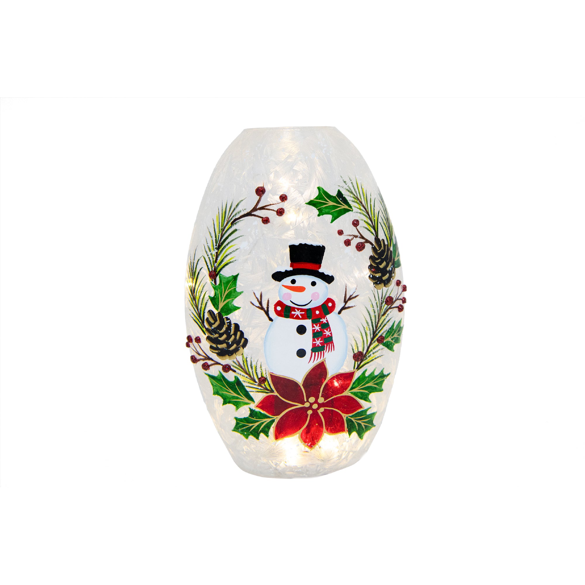 LED Frosted Oblong Glass Decor Snowman on Wreath, Christmas, Wreath, Holiday Decor
