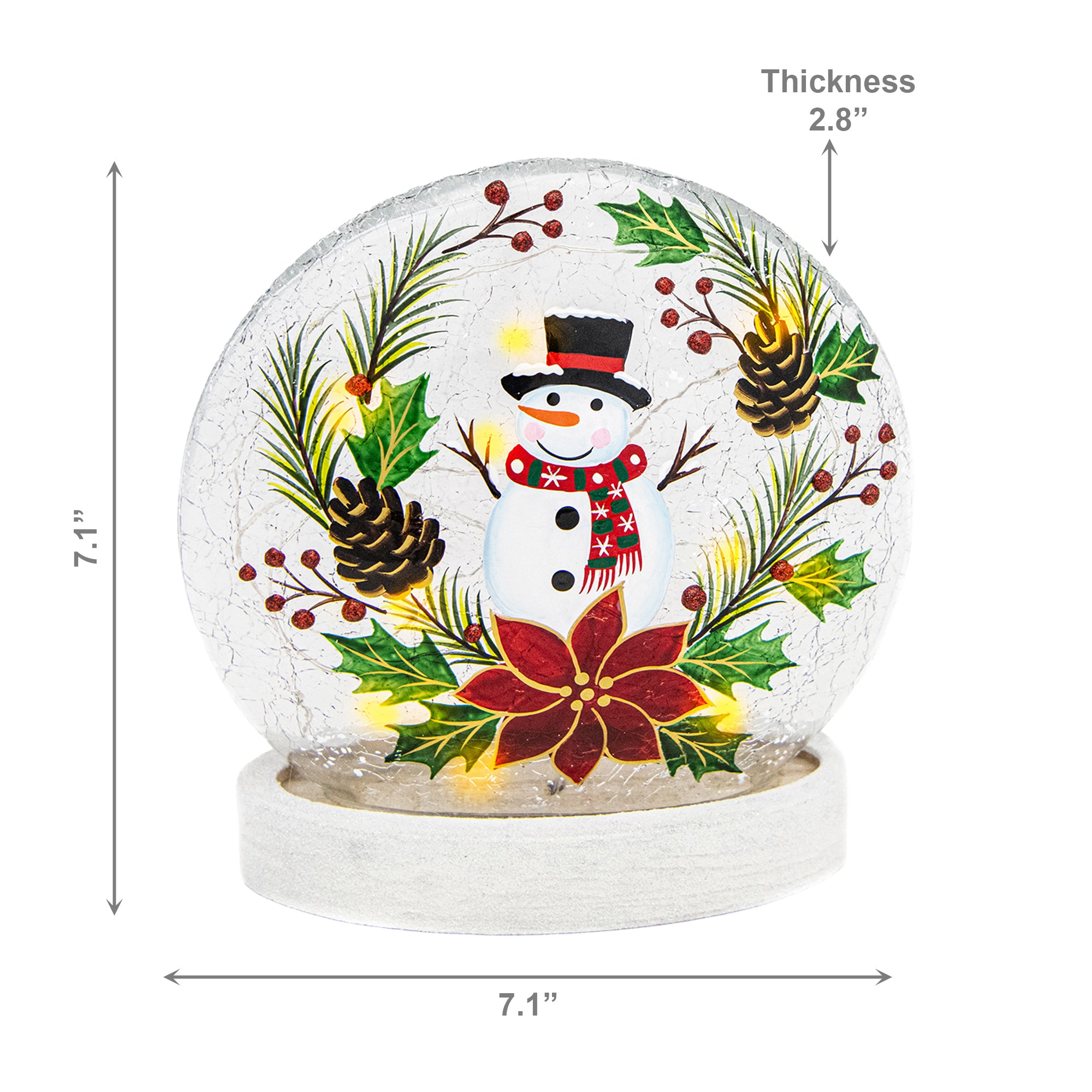 LED Round Crackled Glass on Base Snowman on Wreath, Christmas, Wreath, Holiday Decor