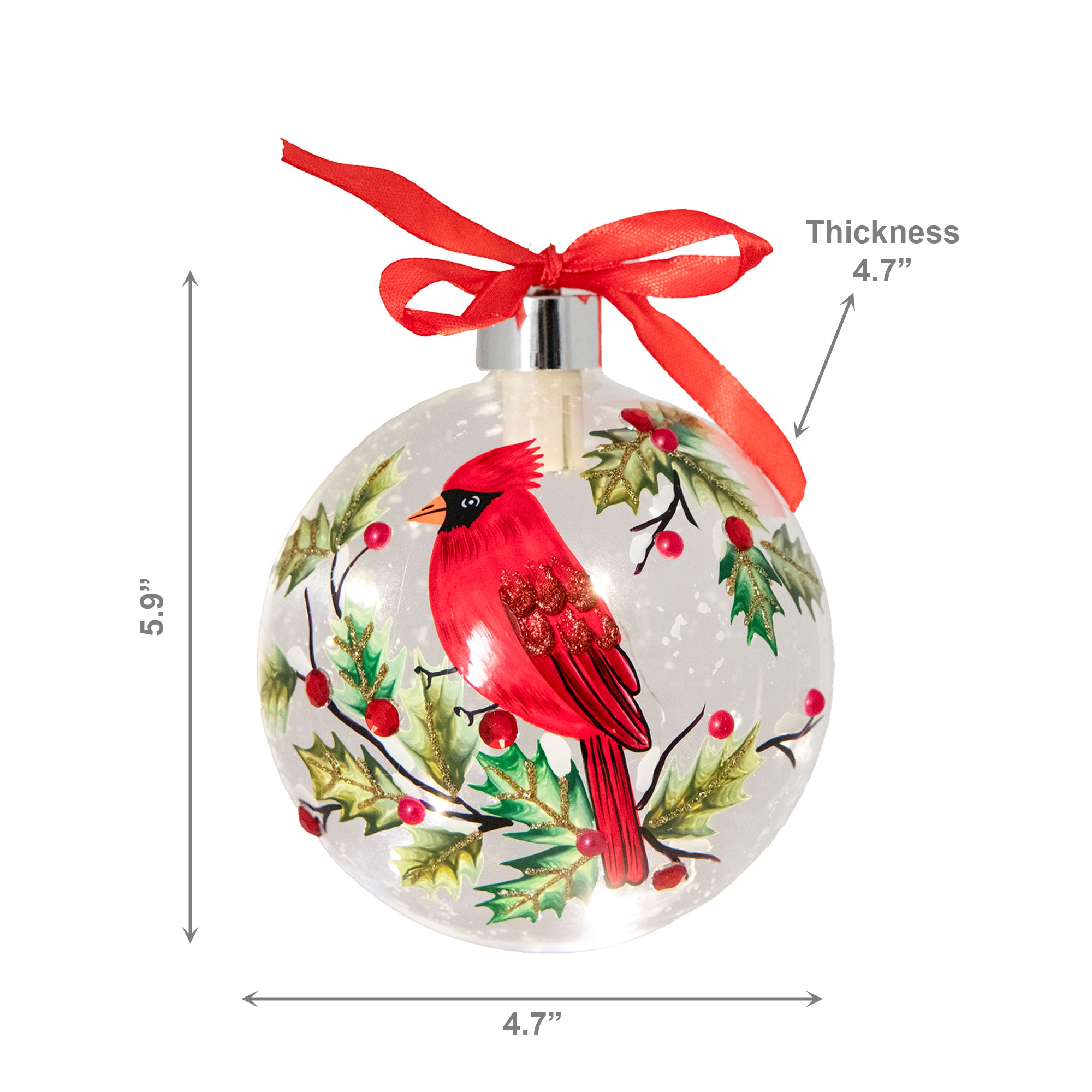 LED Glass Ball Ornament Cardinal and Berries, Christmas, Ornament, Holiday Decor