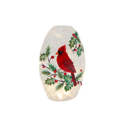 LED Frosted Oblong Glass Decor Cardinal and Berries, Christmas, Holiday Decor