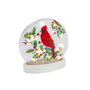 LED Round Crackled Glass on Base Cardinal and Berries, Christmas, Holiday Decor