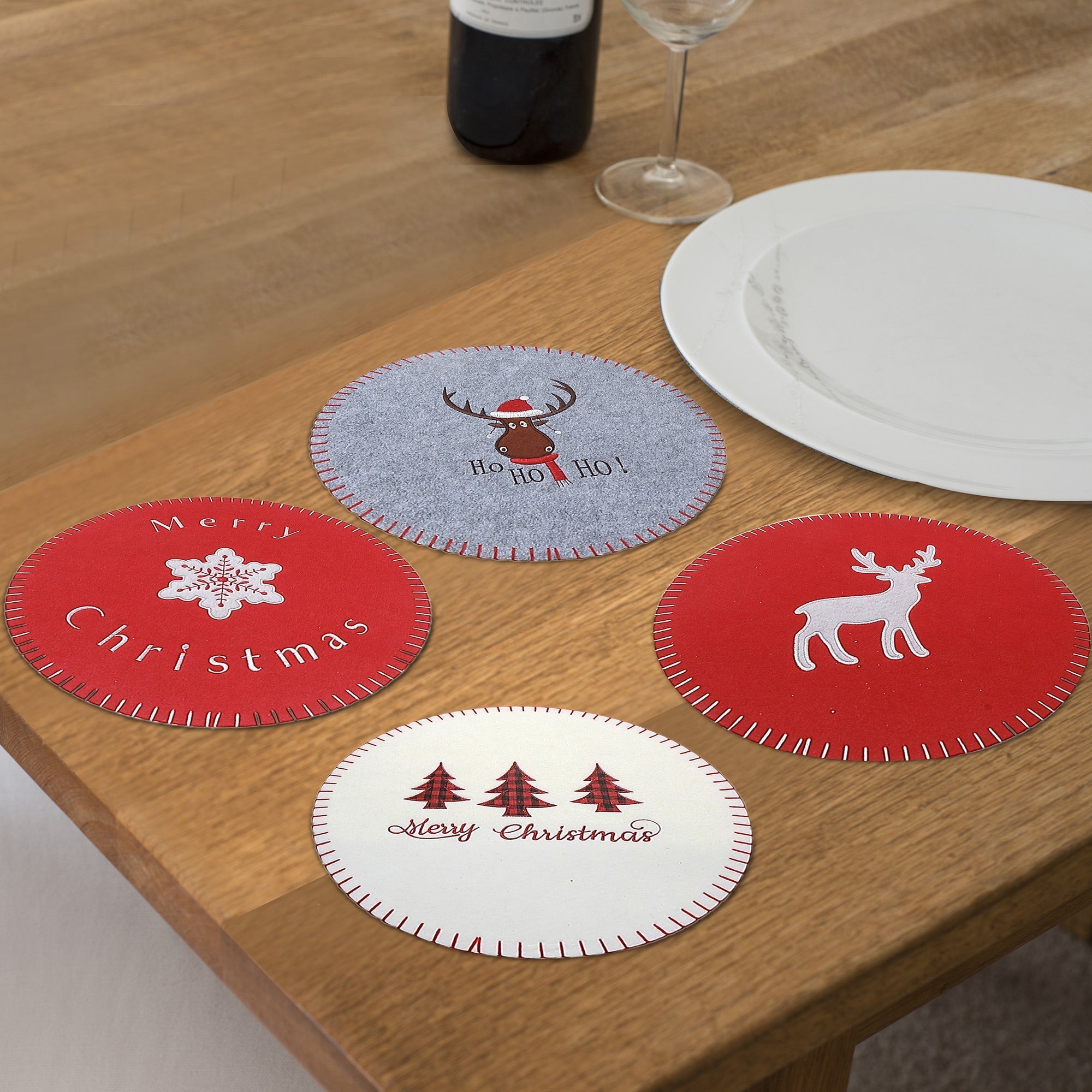 Small Felt Christmas Placemat 11.8" Set of 12 – Holiday Table Decor