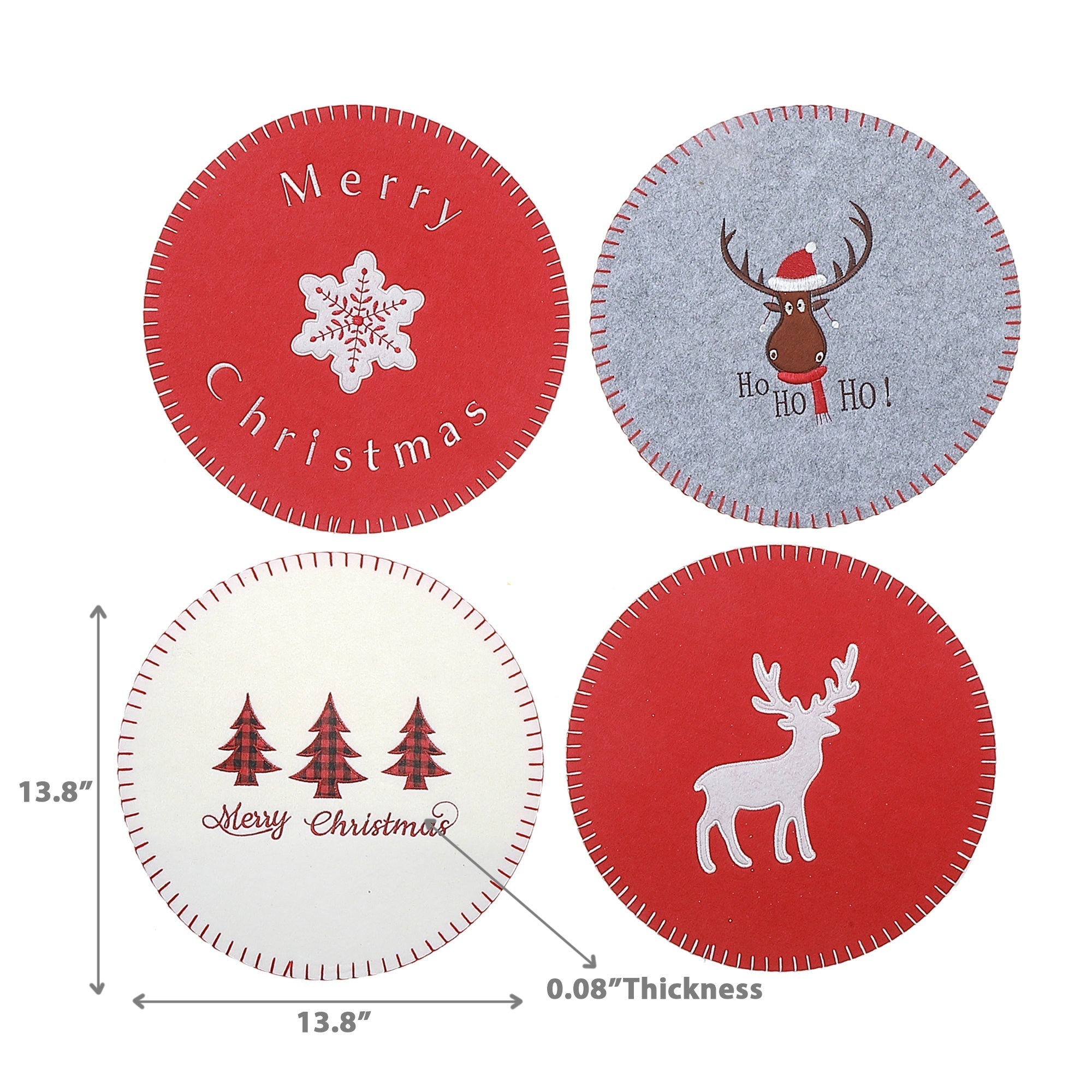 Small Felt Christmas Placemat 11.8" Set of 12 – Holiday Table Decor