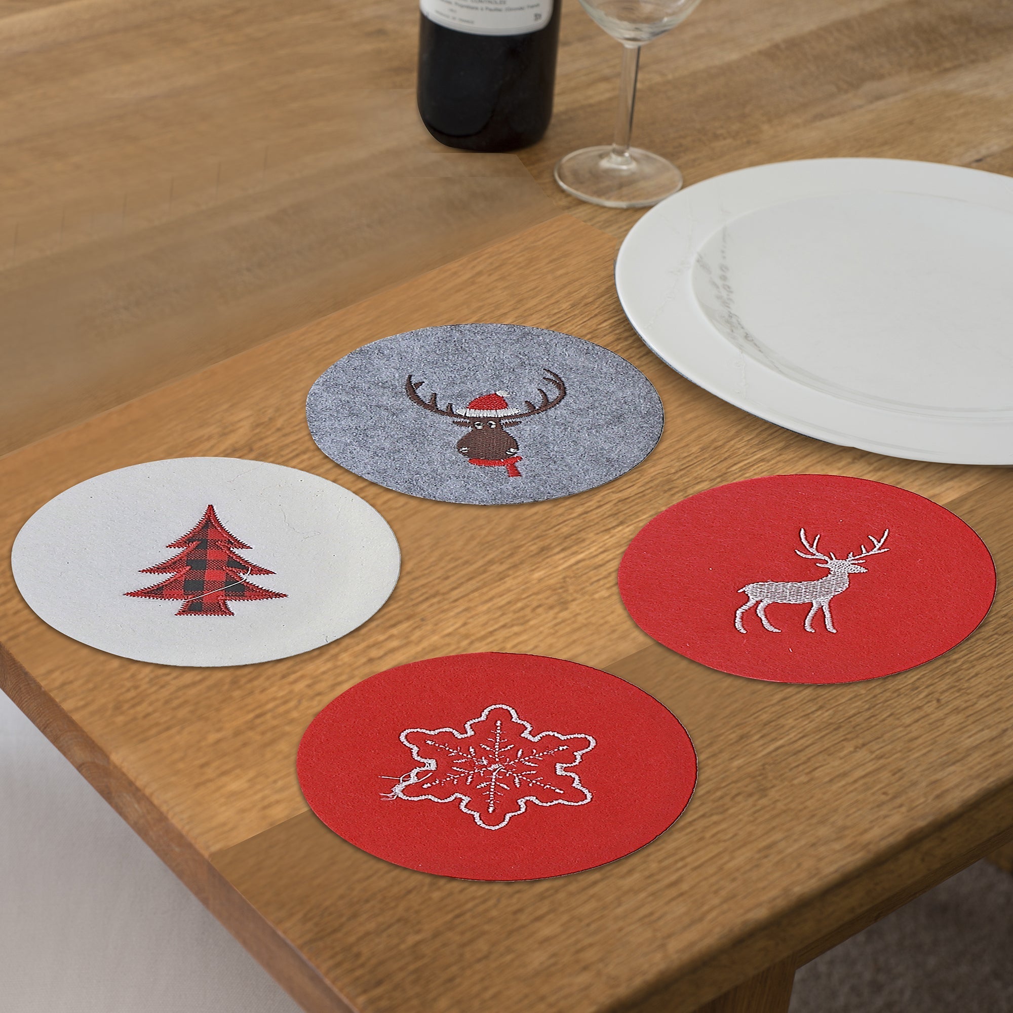 Felt Drink Coaster Set, Table Protection Coasters, Drink Coaster Decor - Set Of 4